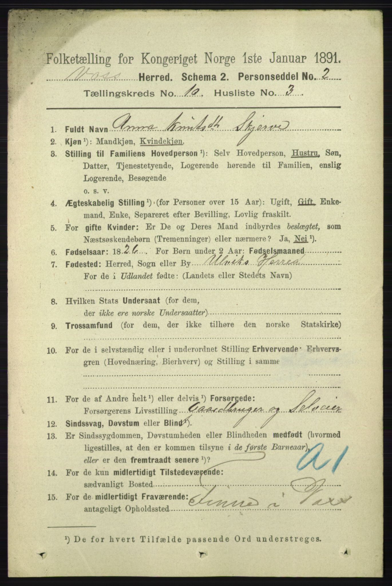 RA, 1891 census for 1235 Voss, 1891, p. 5218