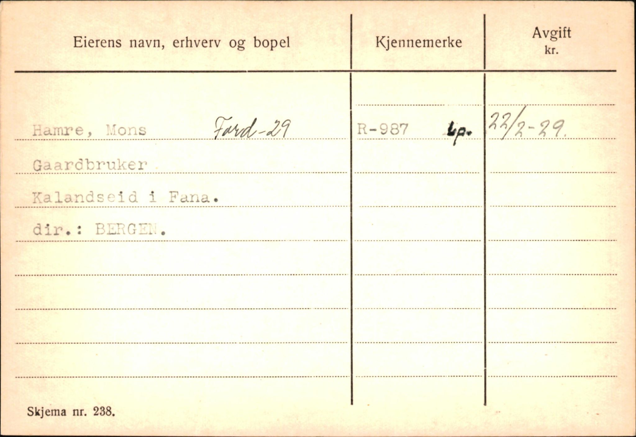 Statens vegvesen, Hordaland vegkontor, SAB/A-5201/2/Ha/L0018: R-eierkort H, 1920-1971, p. 667