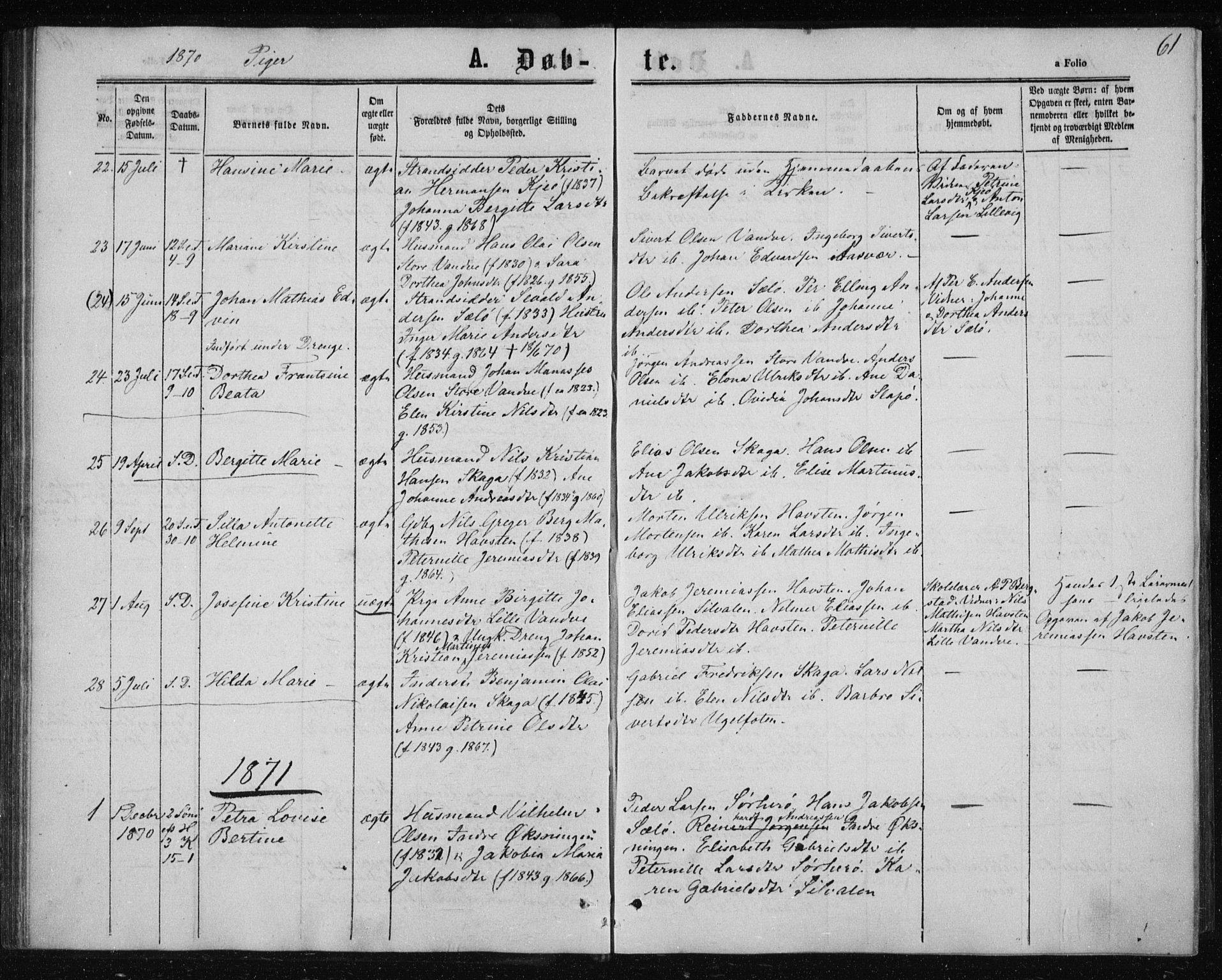 Ministerialprotokoller, klokkerbøker og fødselsregistre - Nordland, SAT/A-1459/834/L0505: Parish register (official) no. 834A03, 1862-1871, p. 61