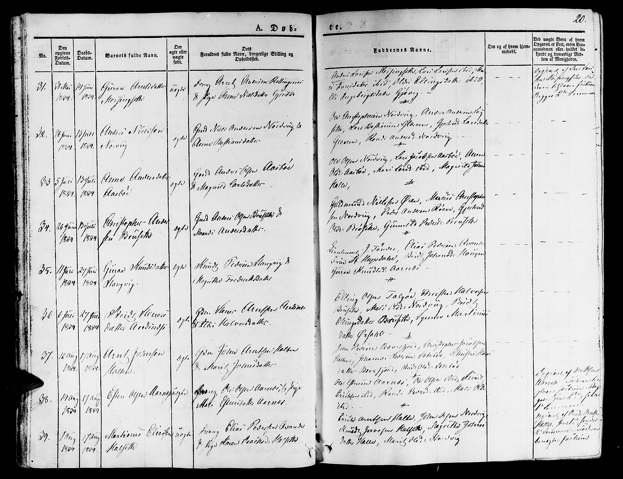 Ministerialprotokoller, klokkerbøker og fødselsregistre - Møre og Romsdal, AV/SAT-A-1454/592/L1024: Parish register (official) no. 592A03 /1, 1831-1849, p. 20