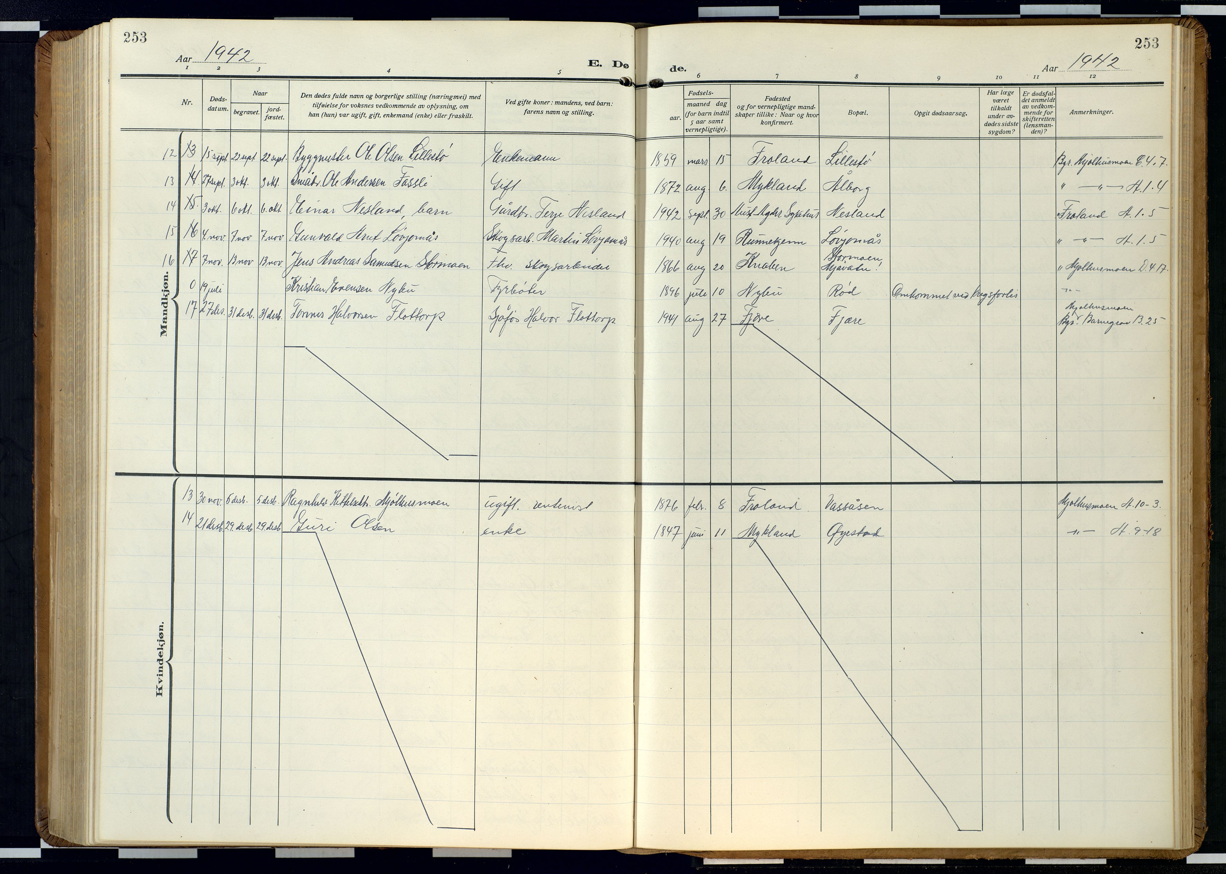 Froland sokneprestkontor, AV/SAK-1111-0013/F/Fb/L0011: Parish register (copy) no. B 11, 1921-1947, p. 253