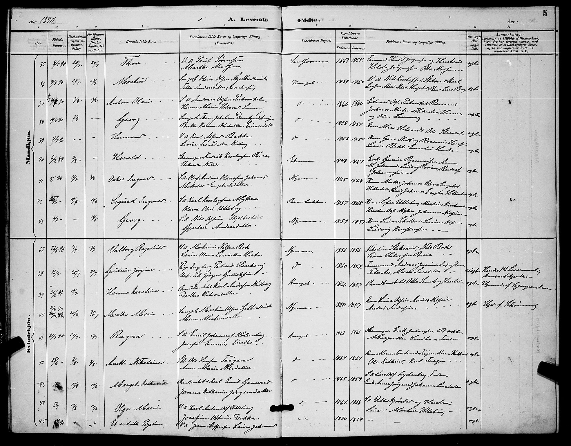 Kongsberg kirkebøker, AV/SAKO-A-22/G/Ga/L0006: Parish register (copy) no. 6, 1890-1901, p. 5