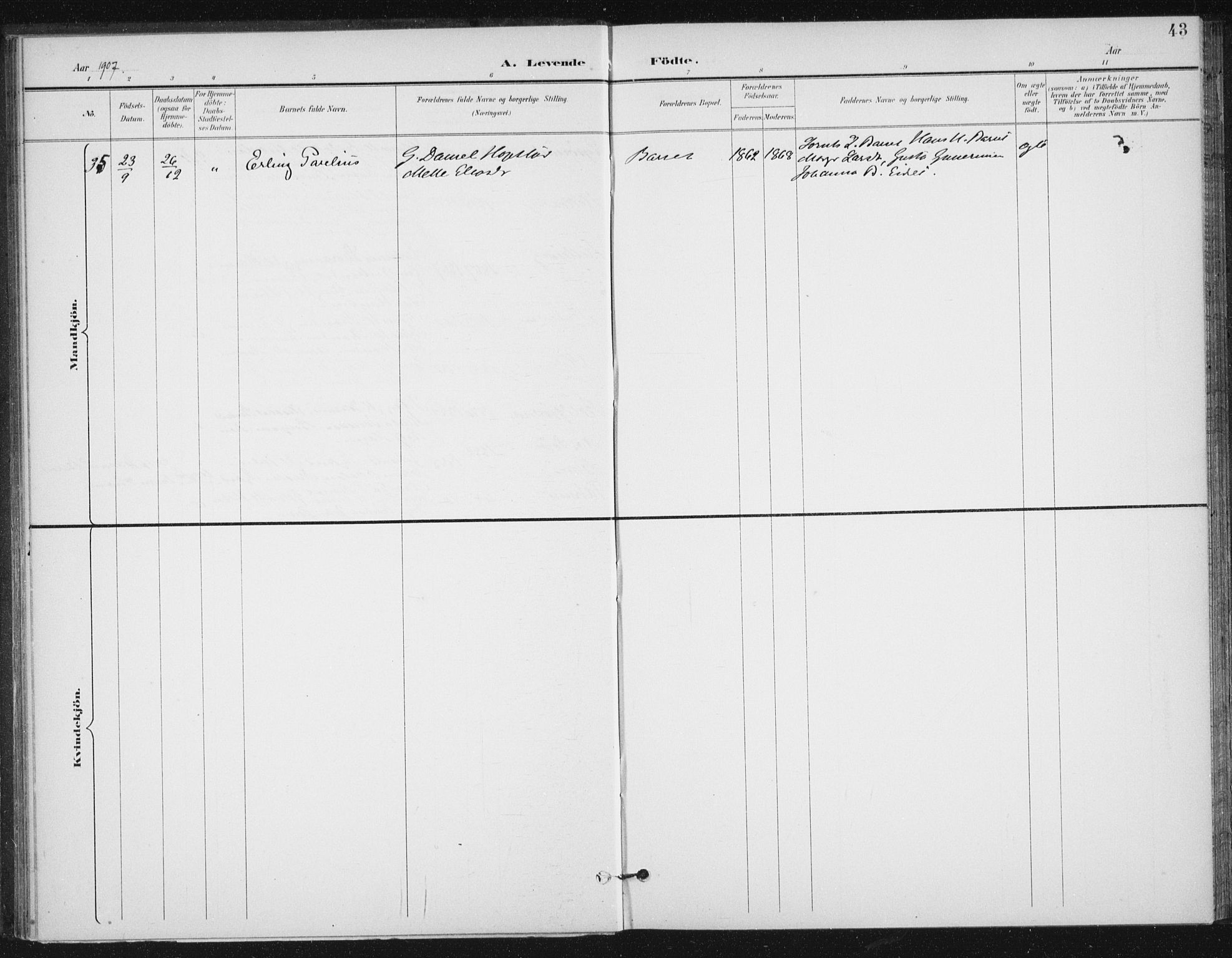 Ministerialprotokoller, klokkerbøker og fødselsregistre - Sør-Trøndelag, AV/SAT-A-1456/654/L0664: Parish register (official) no. 654A02, 1895-1907, p. 43