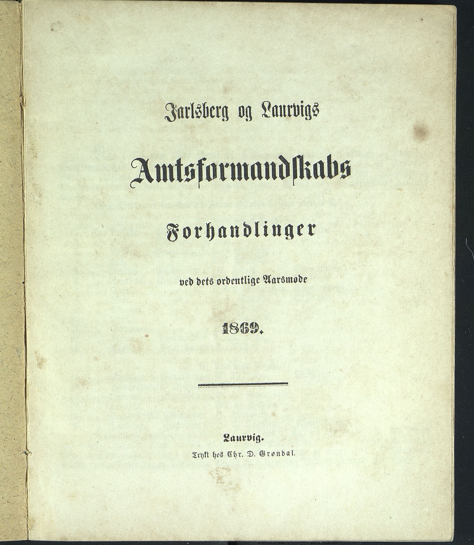 Vestfold fylkeskommune. Fylkestinget, VEMU/A-1315/A/Ab/Abb/L0015: Fylkestingsforhandlinger, 1869