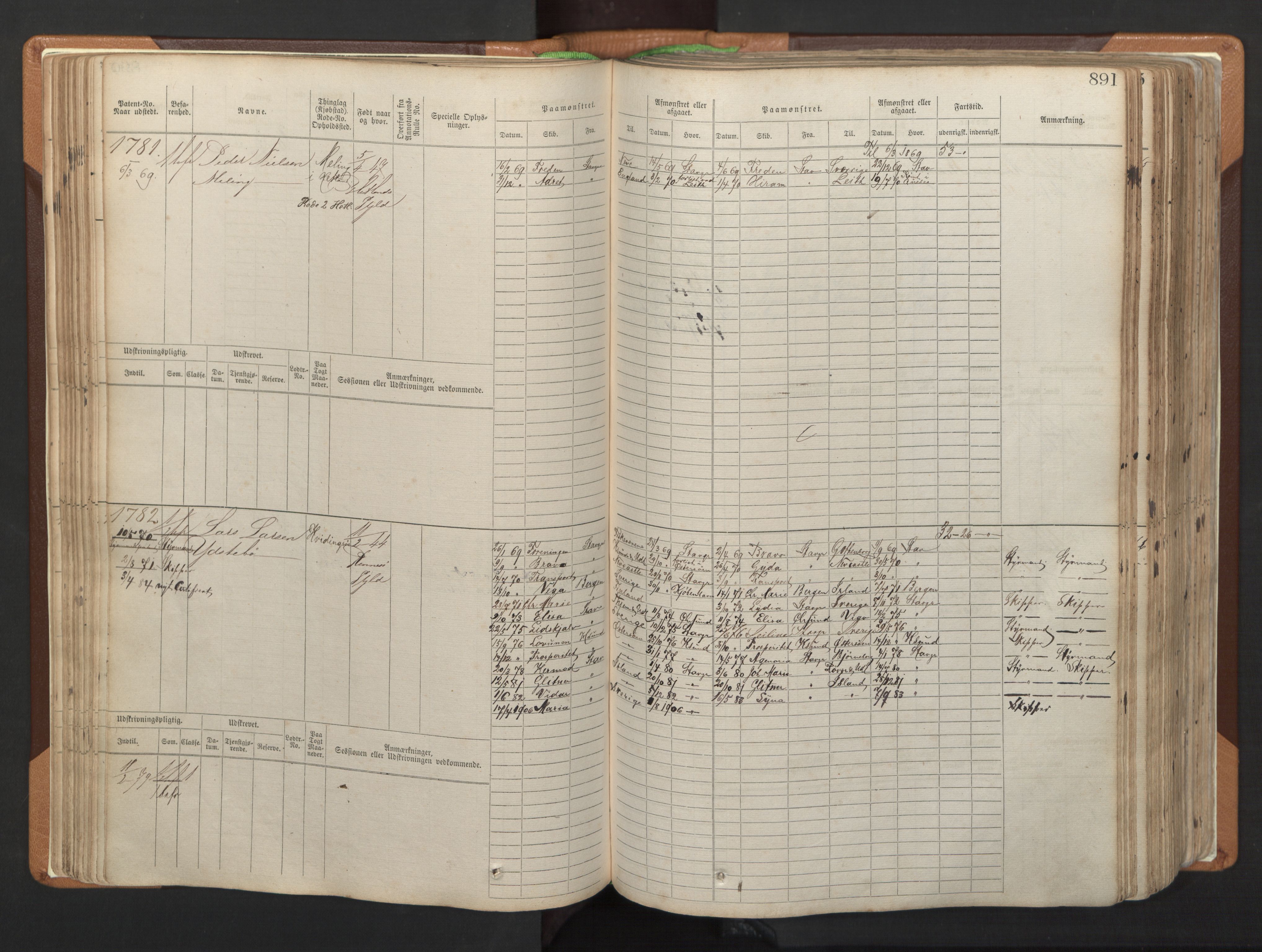 Stavanger sjømannskontor, AV/SAST-A-102006/F/Fb/Fbb/L0006: Sjøfartshovedrulle, patentnr. 1607-2402 (del 3), 1869-1880, p. 90