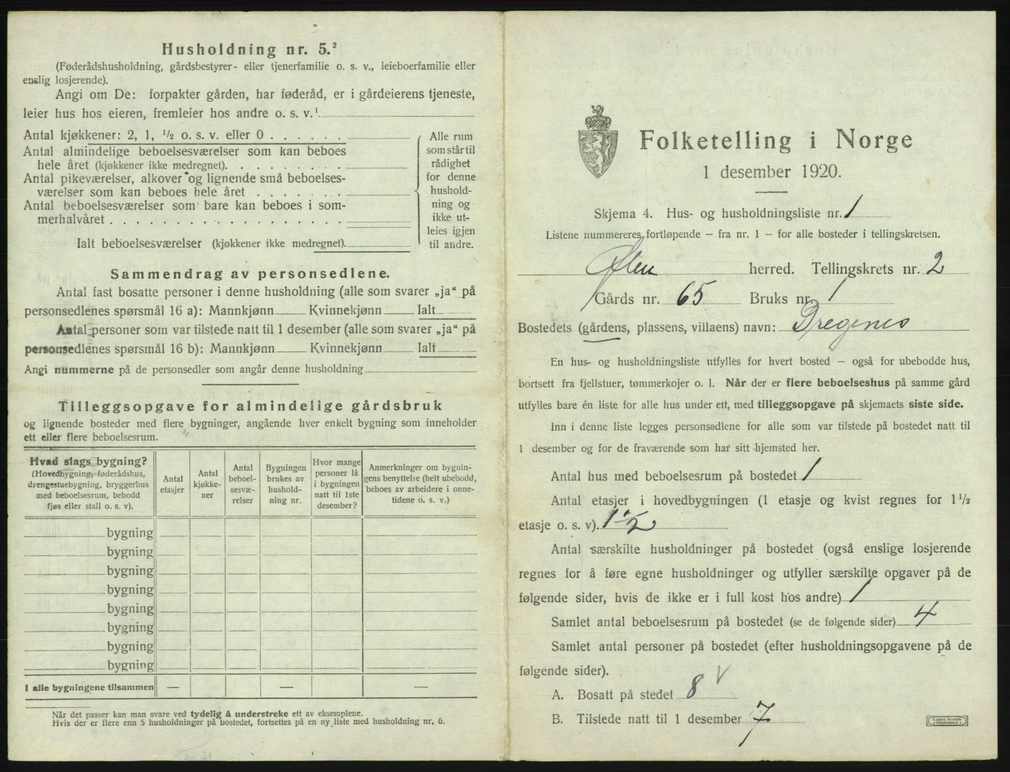 SAB, 1920 census for Ølen, 1920, p. 62