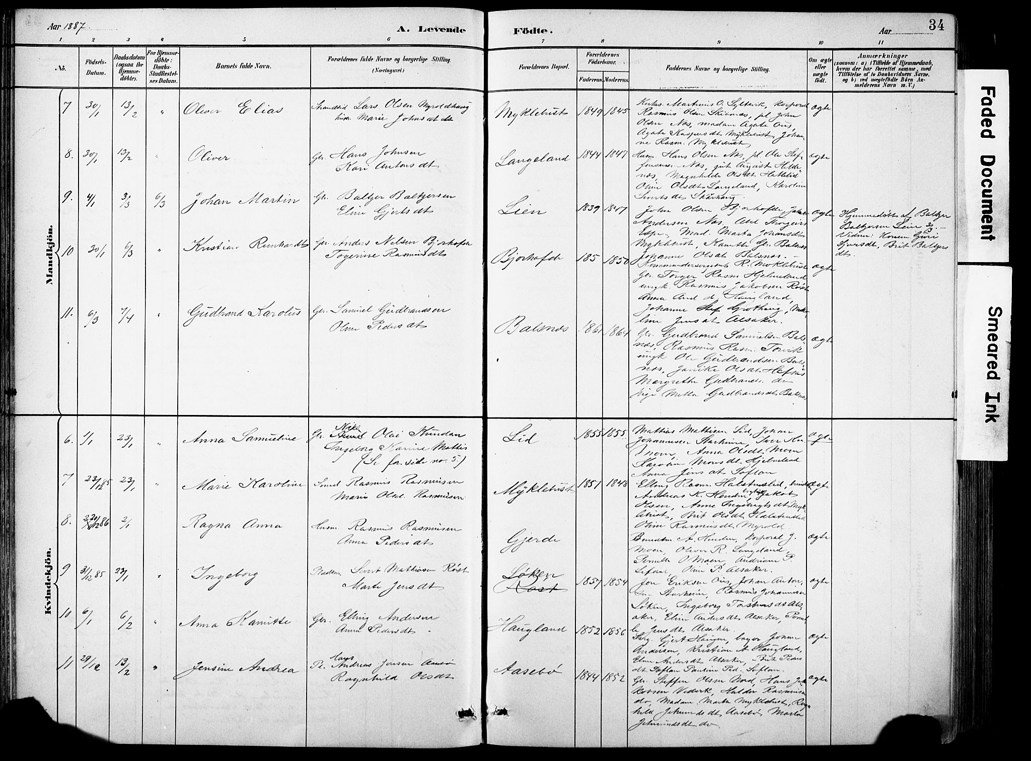 Eid sokneprestembete, AV/SAB-A-82301/H/Hab/Habb/L0002: Parish register (copy) no. B 2, 1882-1907, p. 34
