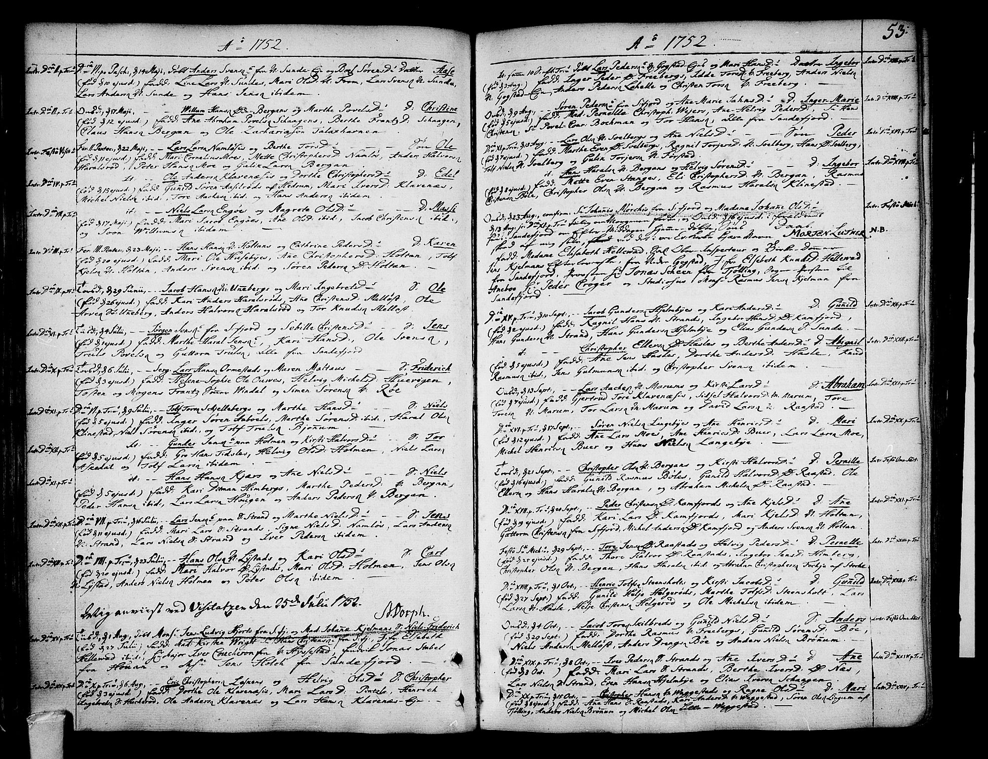 Sandar kirkebøker, SAKO/A-243/F/Fa/L0002: Parish register (official) no. 2, 1733-1788, p. 53