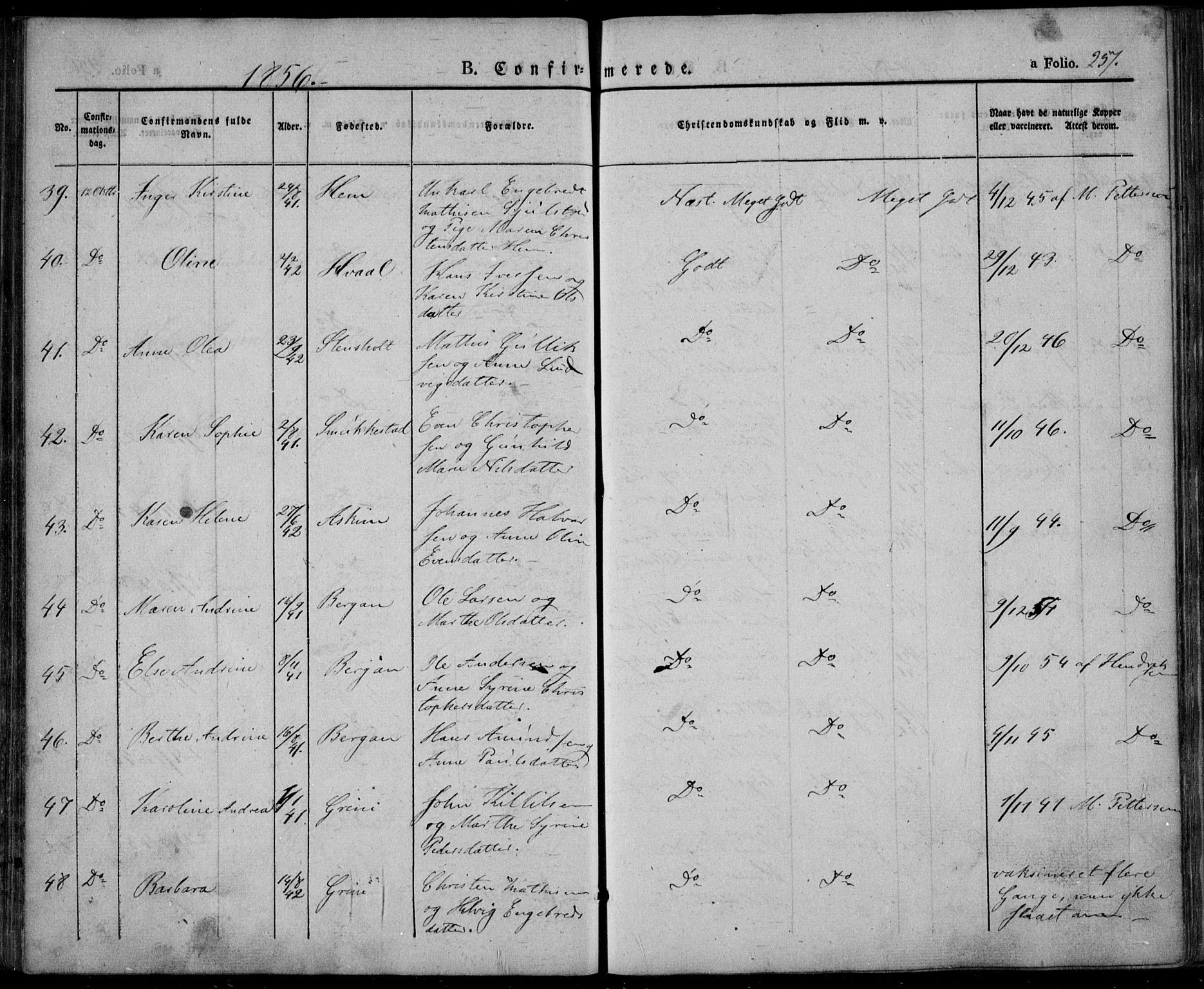 Lardal kirkebøker, SAKO/A-350/F/Fa/L0006: Parish register (official) no. I 6, 1835-1860, p. 257