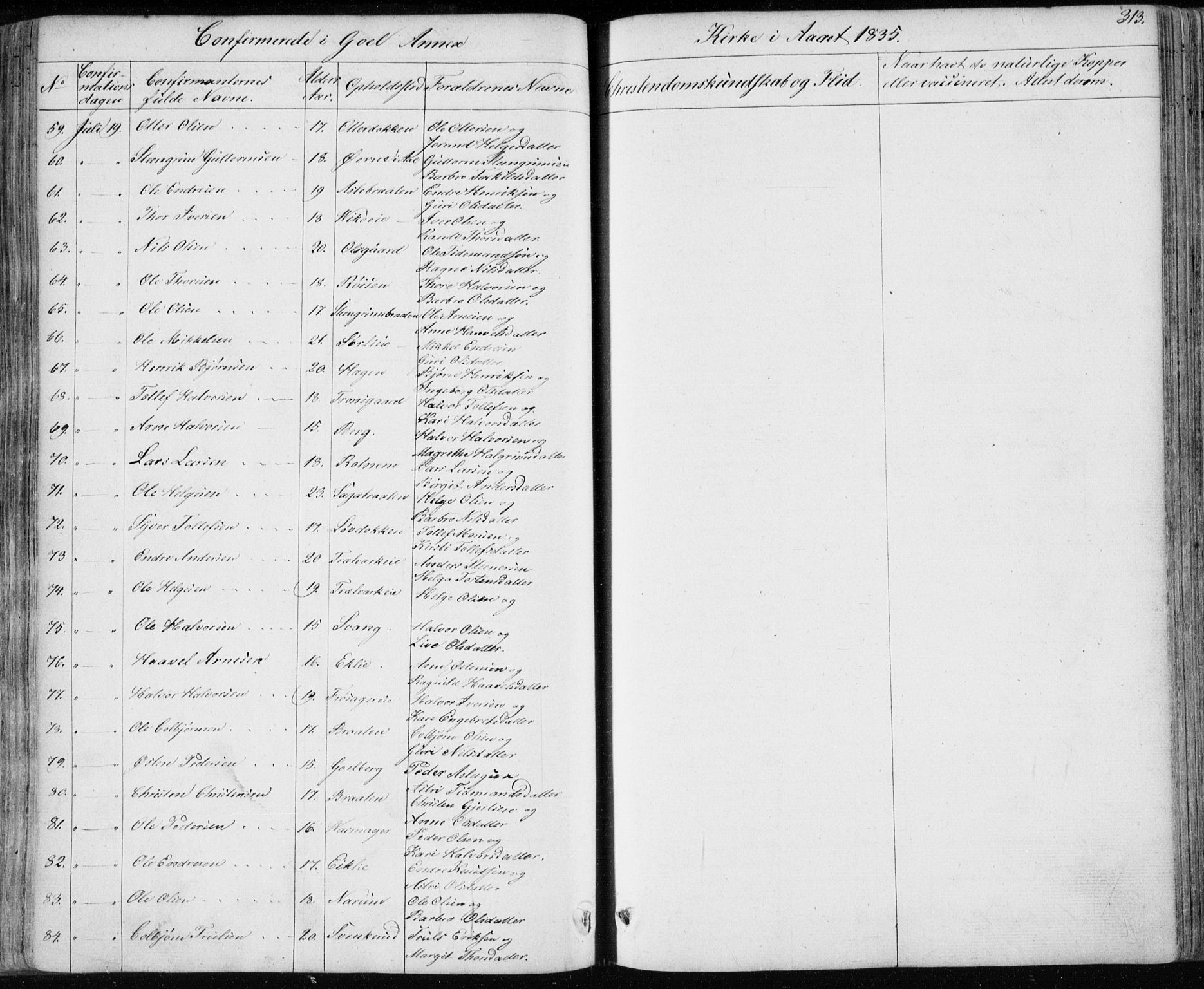 Nes kirkebøker, AV/SAKO-A-236/F/Fa/L0009: Parish register (official) no. 9, 1834-1863, p. 313