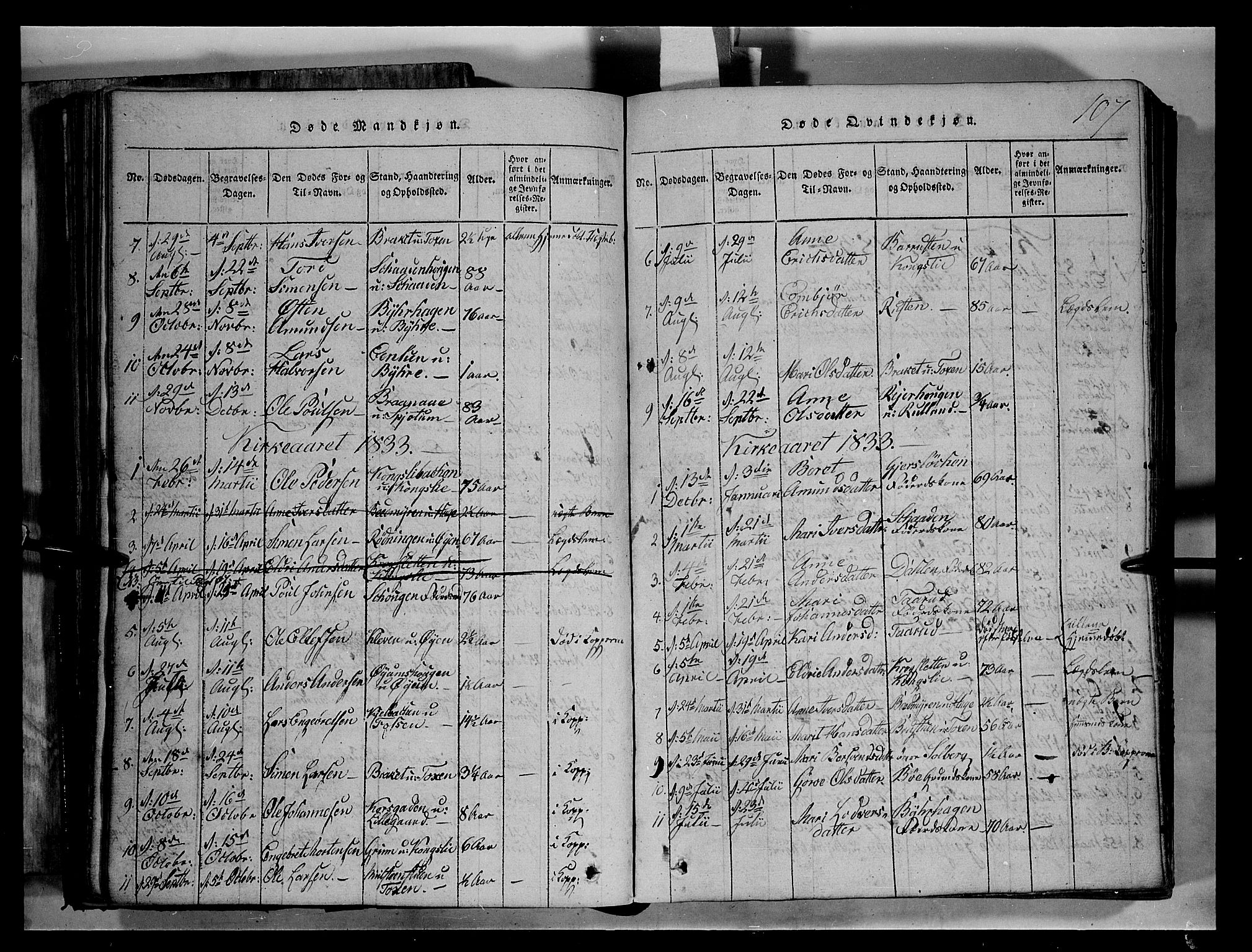 Fron prestekontor, AV/SAH-PREST-078/H/Ha/Hab/L0004: Parish register (copy) no. 4, 1816-1850, p. 107