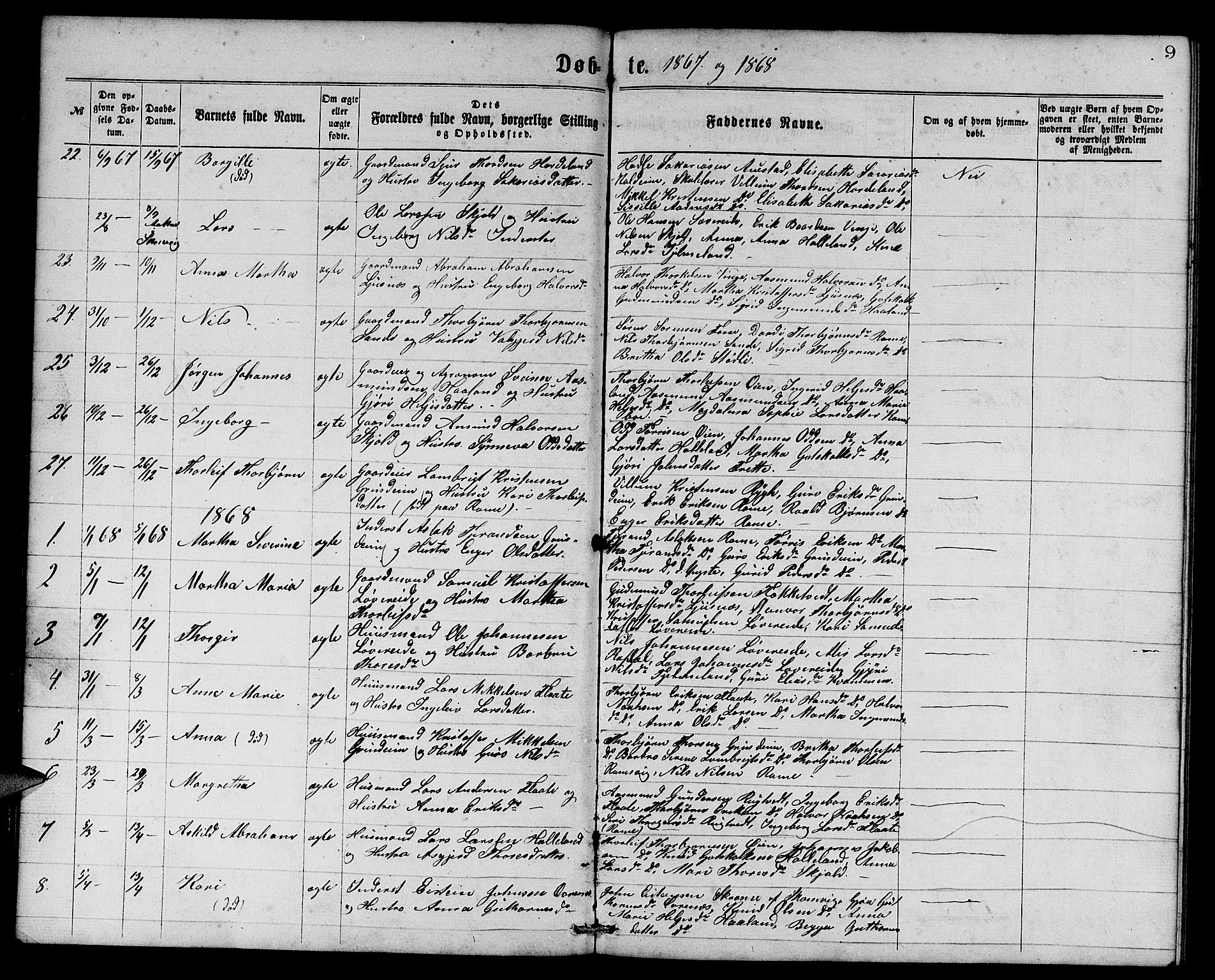 Etne sokneprestembete, SAB/A-75001/H/Hab: Parish register (copy) no. C 3, 1866-1878, p. 9