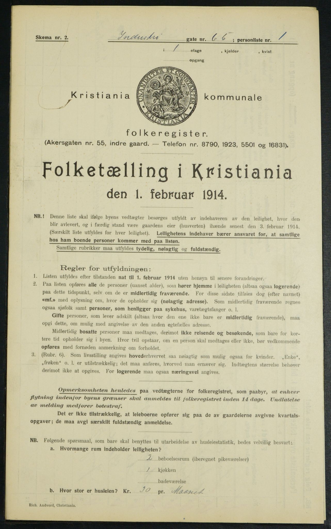 OBA, Municipal Census 1914 for Kristiania, 1914, p. 43742