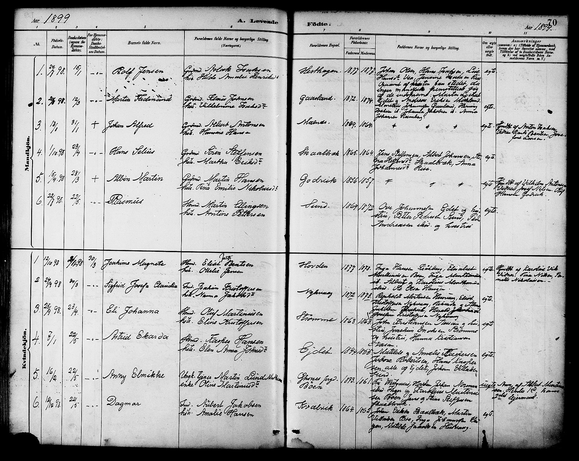 Ministerialprotokoller, klokkerbøker og fødselsregistre - Nordland, SAT/A-1459/892/L1320: Parish register (official) no. 892A01, 1886-1901, p. 70