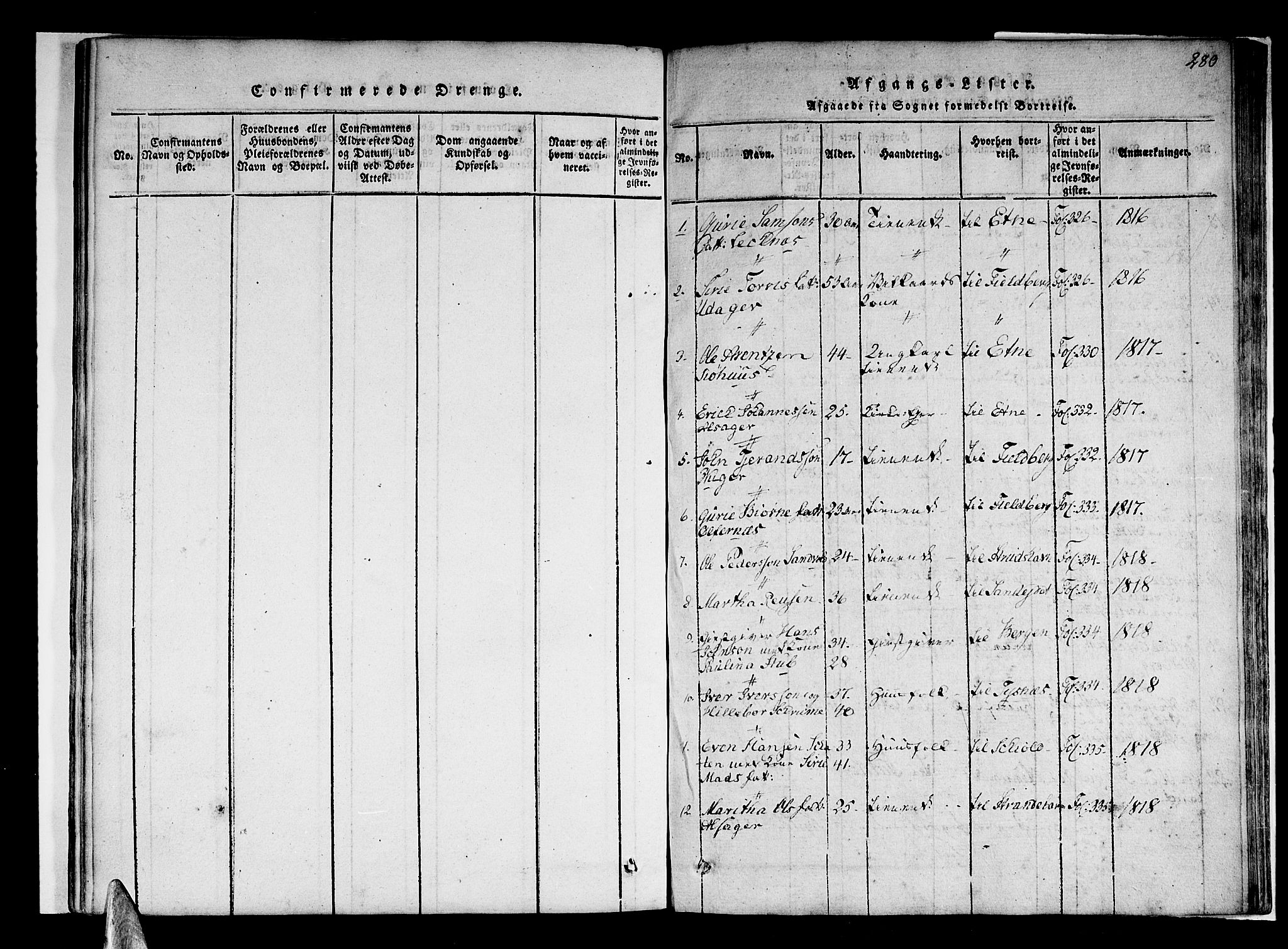 Skånevik sokneprestembete, SAB/A-77801/H/Haa: Parish register (official) no. A 3, 1815-1828, p. 280