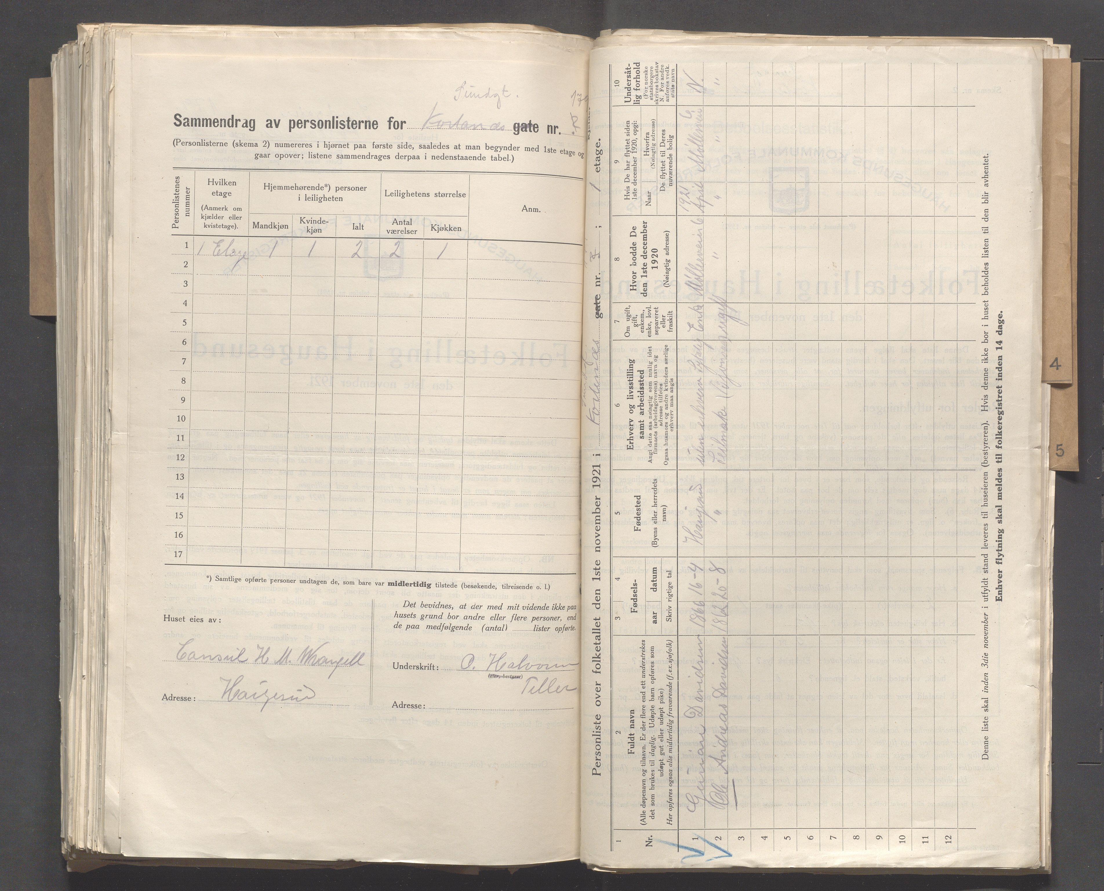 IKAR, Local census 1.11.1921 for Haugesund, 1921, p. 7417