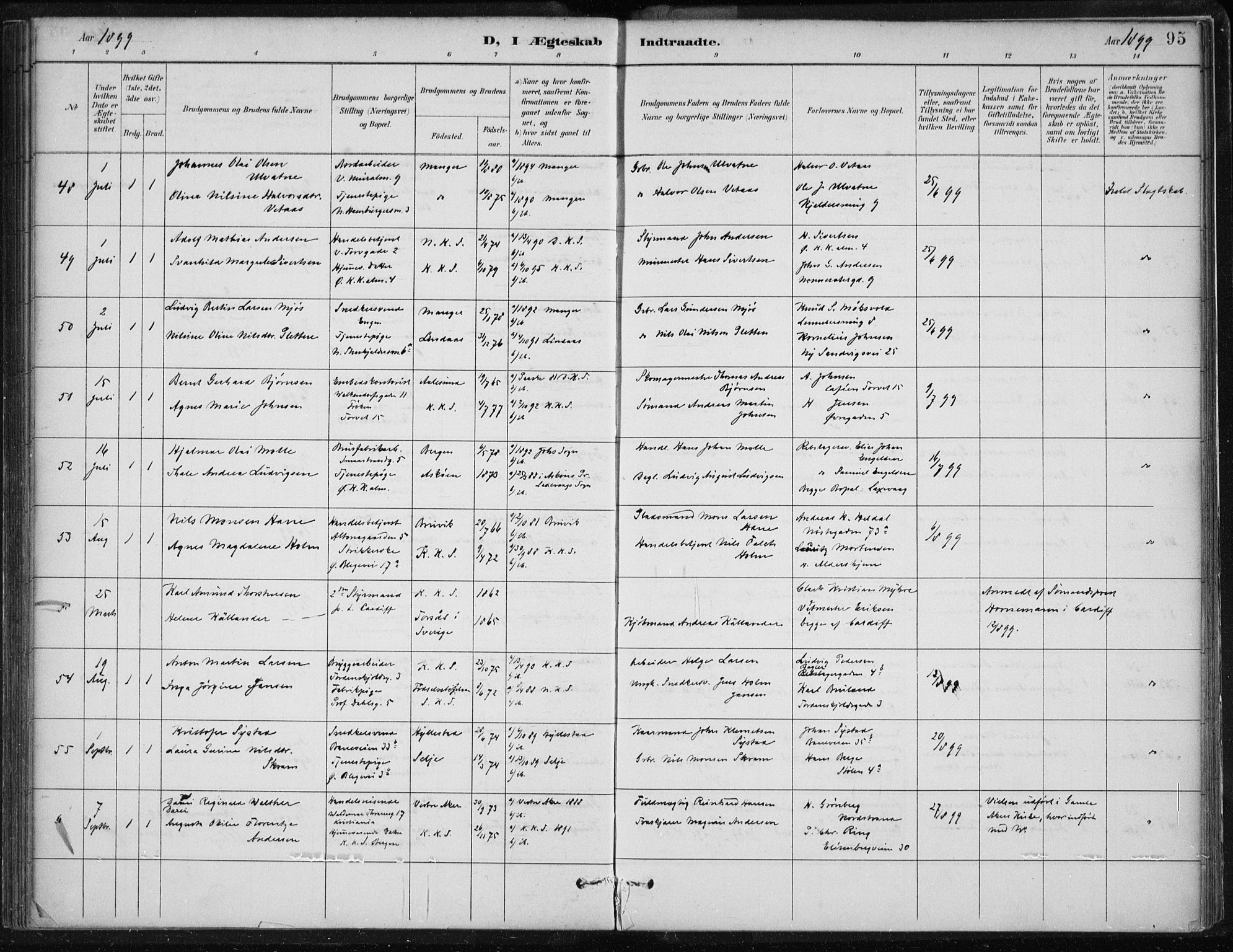 Korskirken sokneprestembete, AV/SAB-A-76101/H/Hab: Parish register (copy) no. D 3, 1887-1906, p. 95