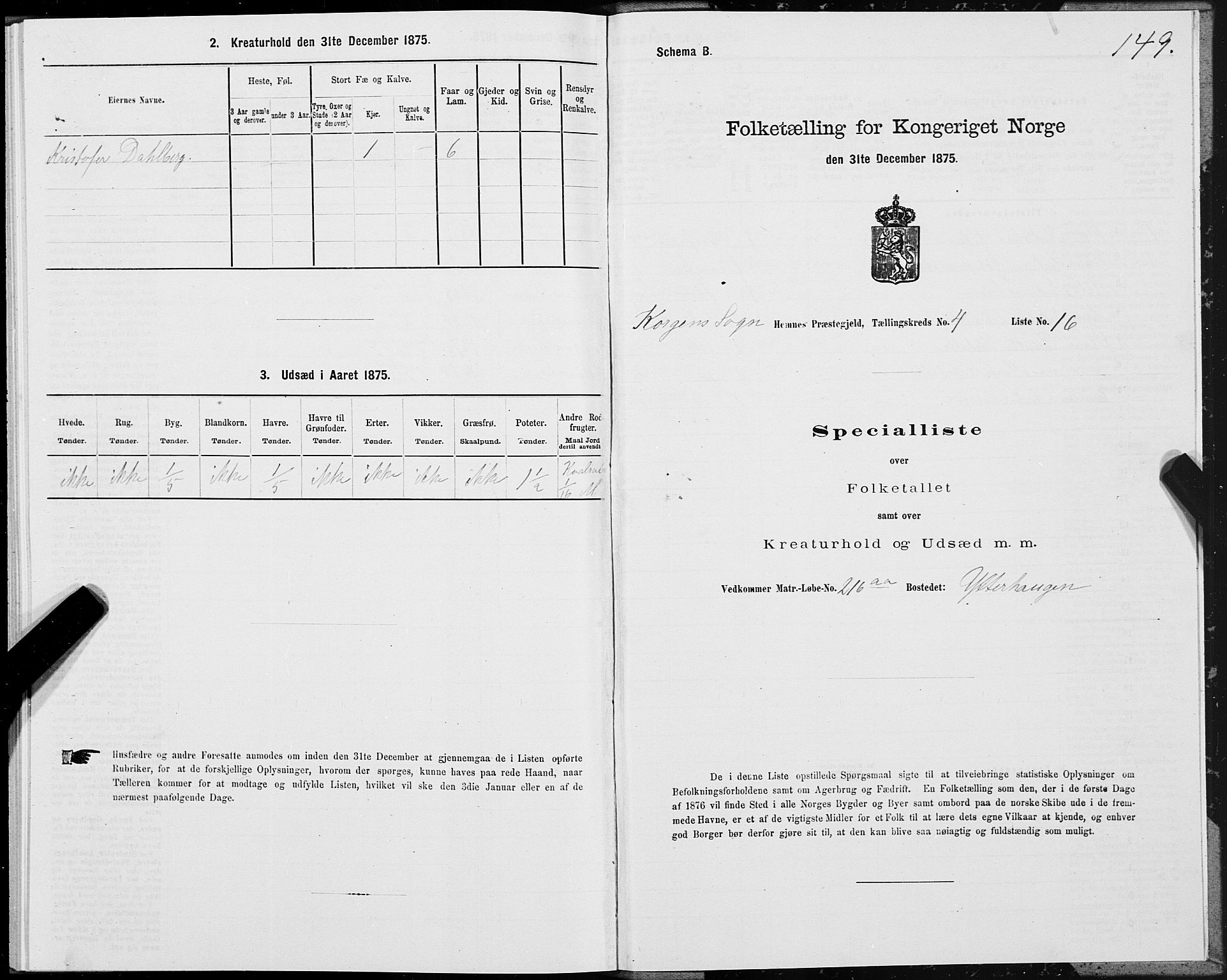 SAT, 1875 census for 1832P Hemnes, 1875, p. 3149