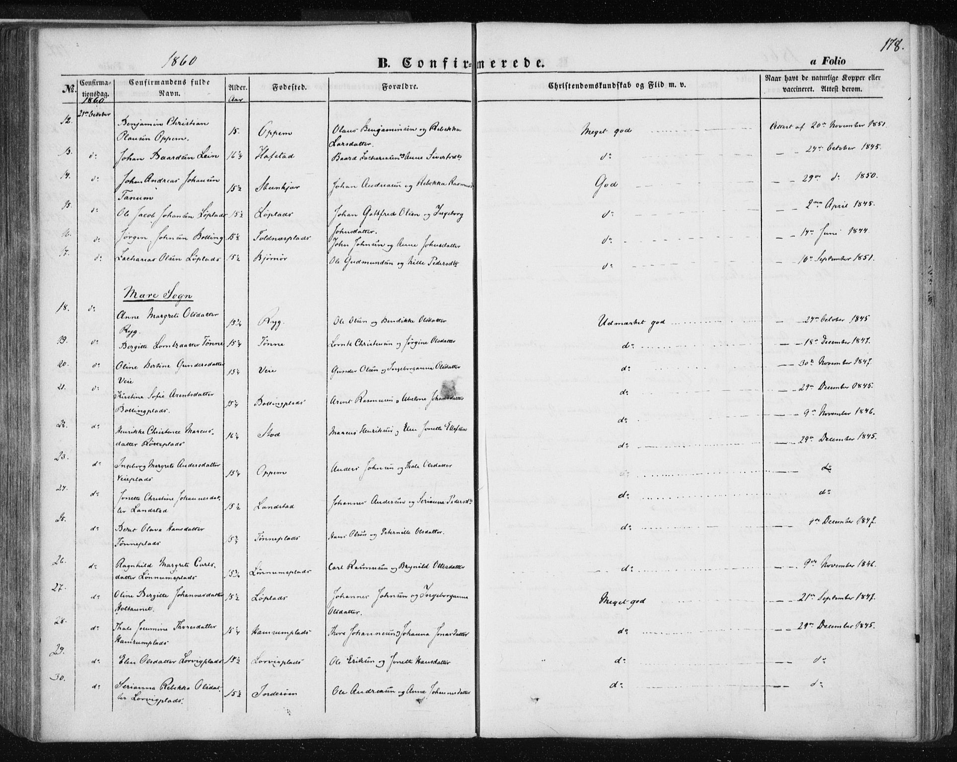 Ministerialprotokoller, klokkerbøker og fødselsregistre - Nord-Trøndelag, AV/SAT-A-1458/735/L0342: Parish register (official) no. 735A07 /1, 1849-1862, p. 178