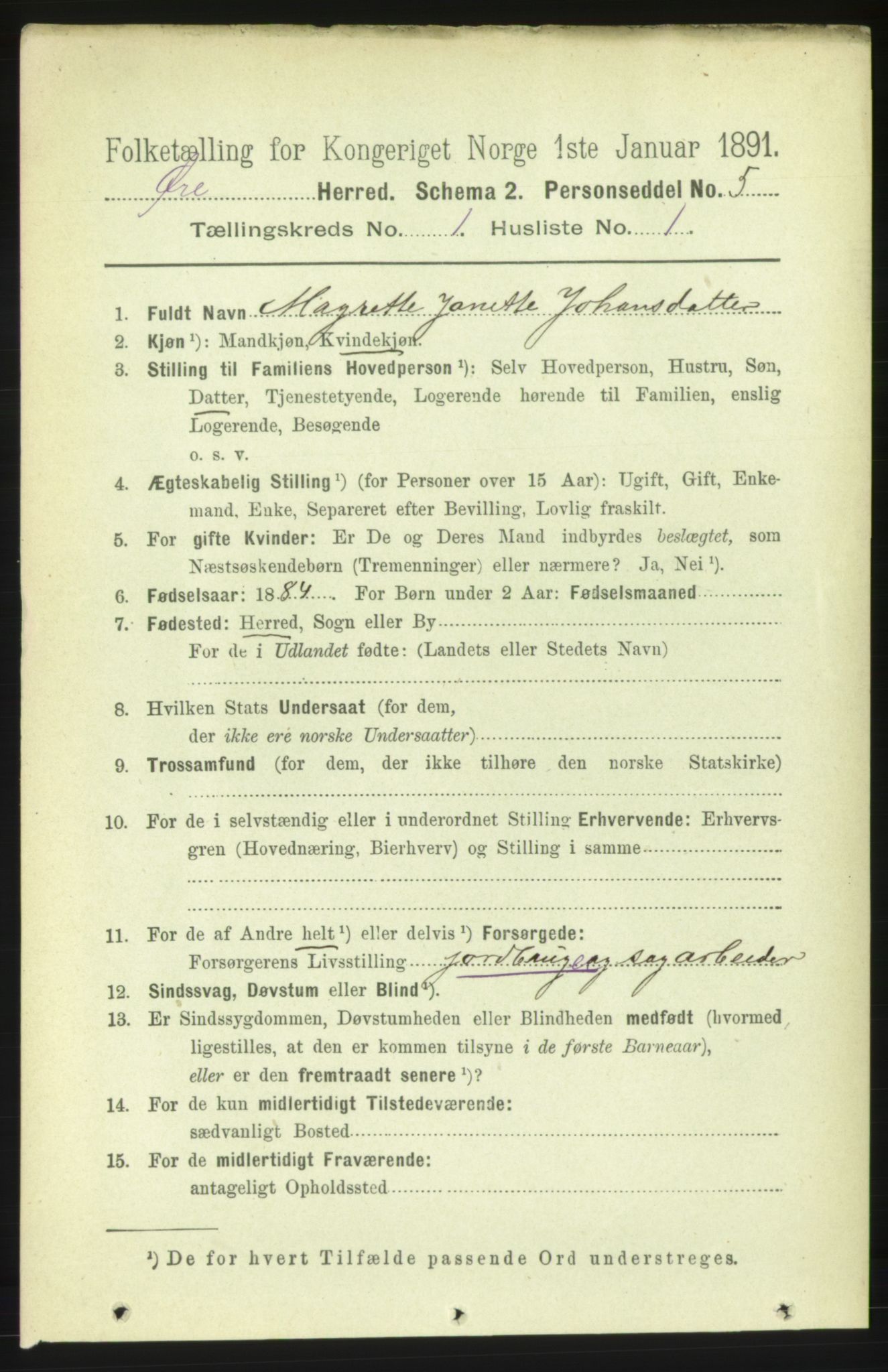 RA, 1891 census for 1558 Øre, 1891, p. 72