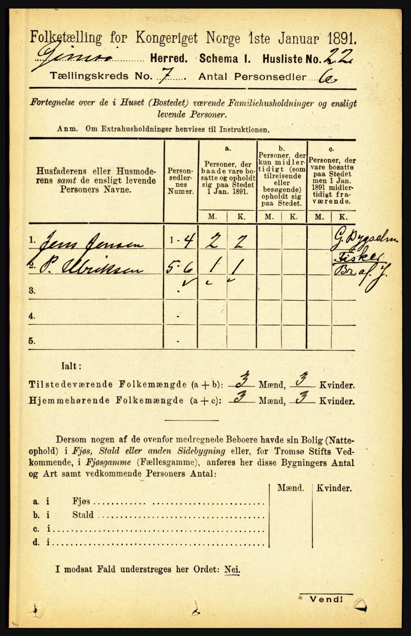 RA, 1891 census for 1864 Gimsøy, 1891, p. 1192