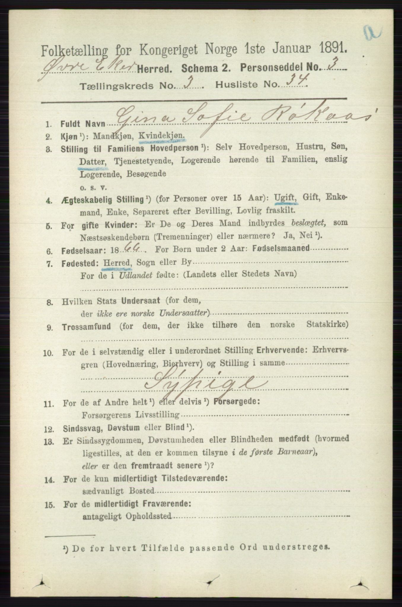 RA, 1891 census for 0624 Øvre Eiker, 1891, p. 1194