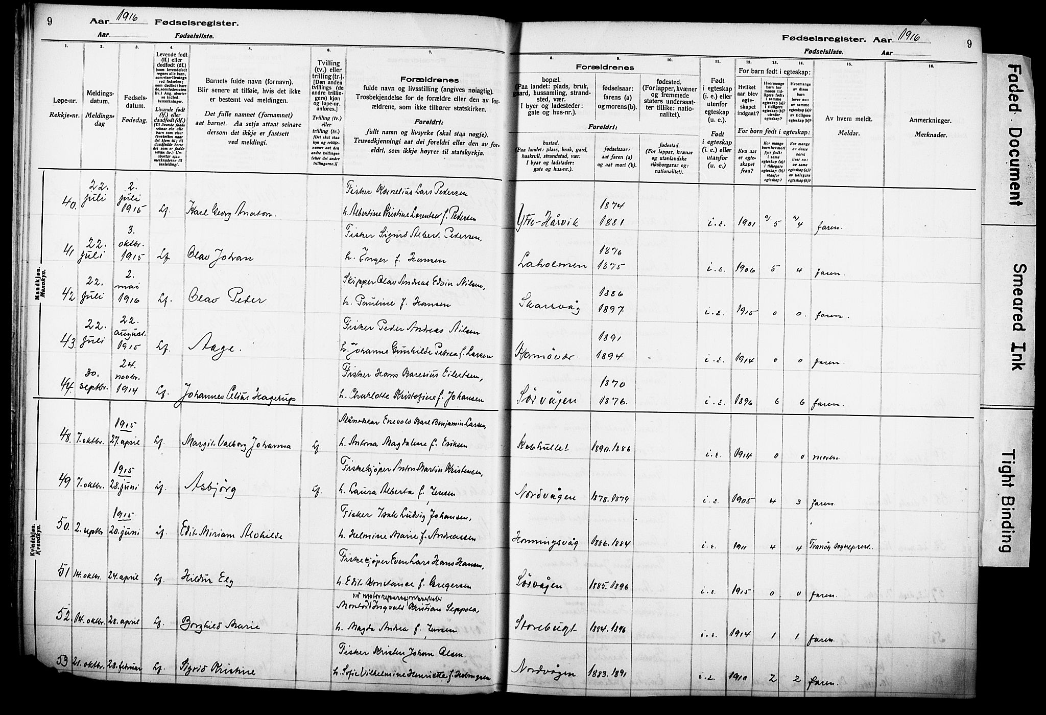 Kjelvik/Nordkapp sokneprestkontor, AV/SATØ-S-1350/I/Ia/L0015: Birth register no. 15, 1916-1930, p. 9