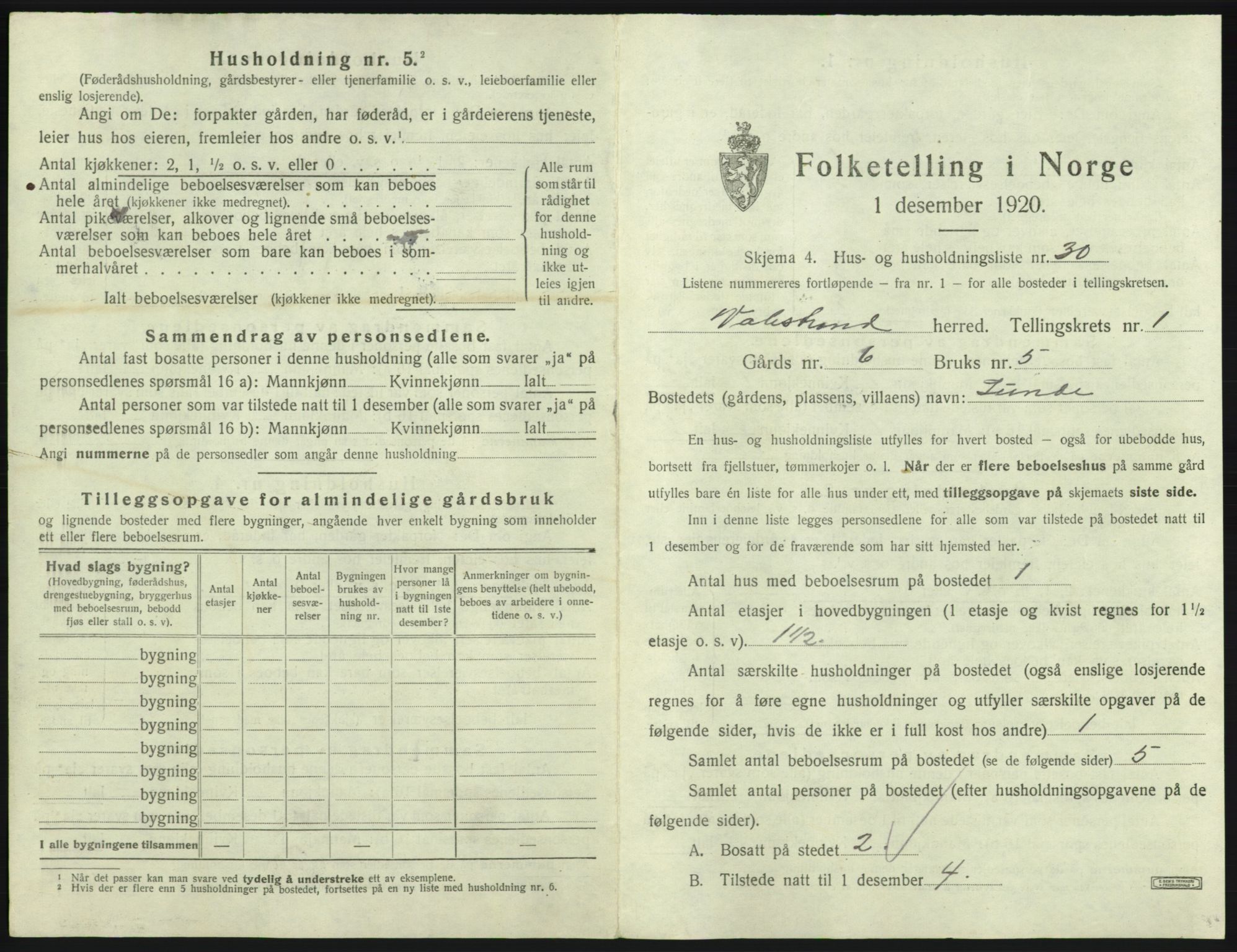 SAB, 1920 census for Valestrand, 1920, p. 82