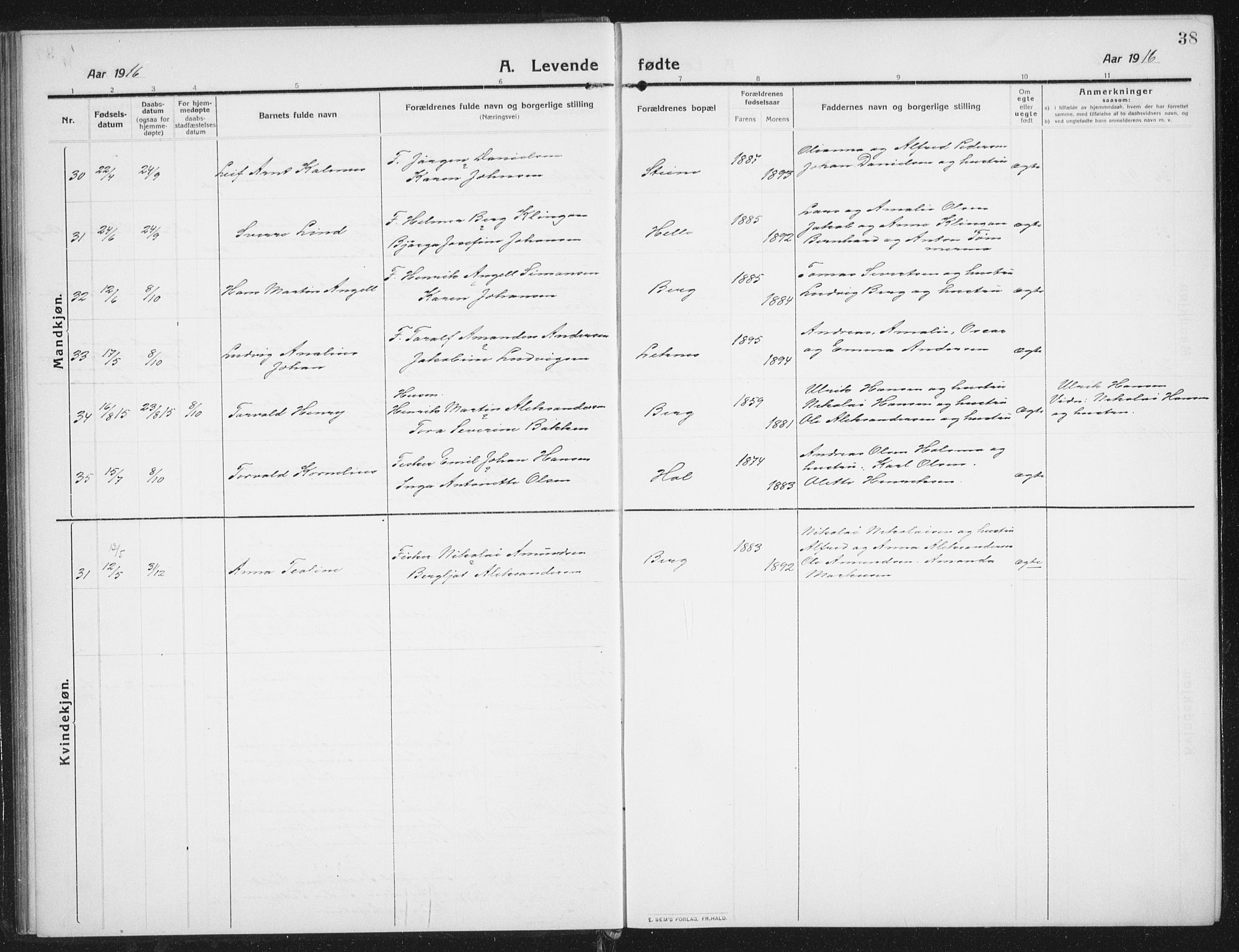 Ministerialprotokoller, klokkerbøker og fødselsregistre - Nordland, AV/SAT-A-1459/882/L1183: Parish register (copy) no. 882C01, 1911-1938, p. 38