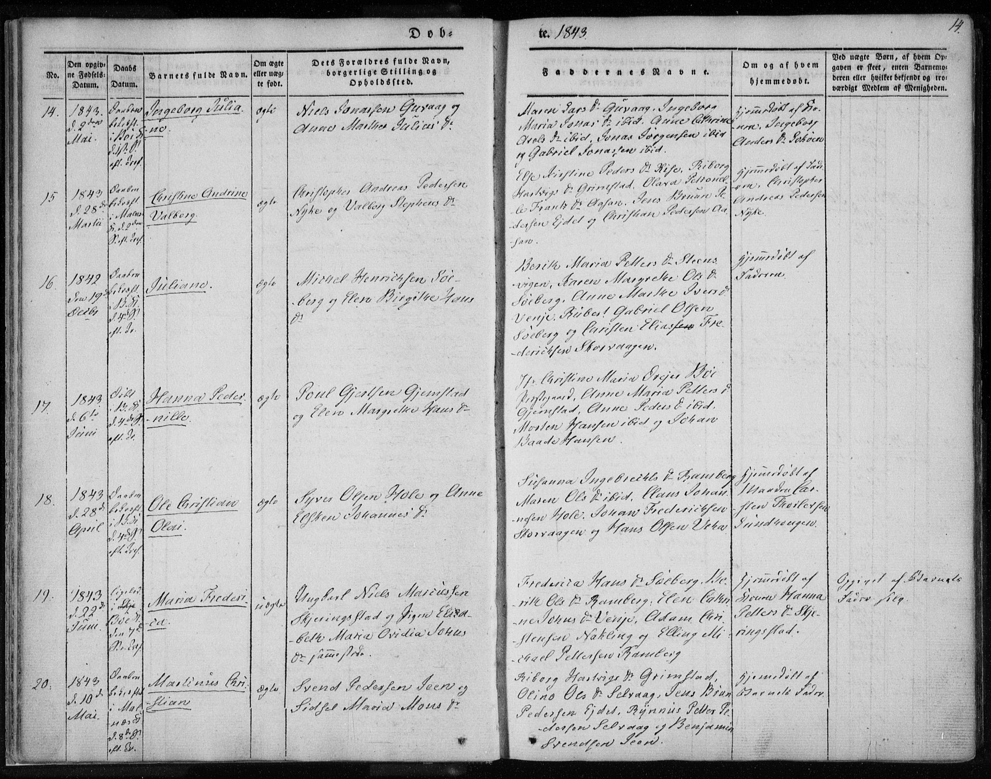 Ministerialprotokoller, klokkerbøker og fødselsregistre - Nordland, AV/SAT-A-1459/891/L1299: Parish register (official) no. 891A04, 1841-1856, p. 14