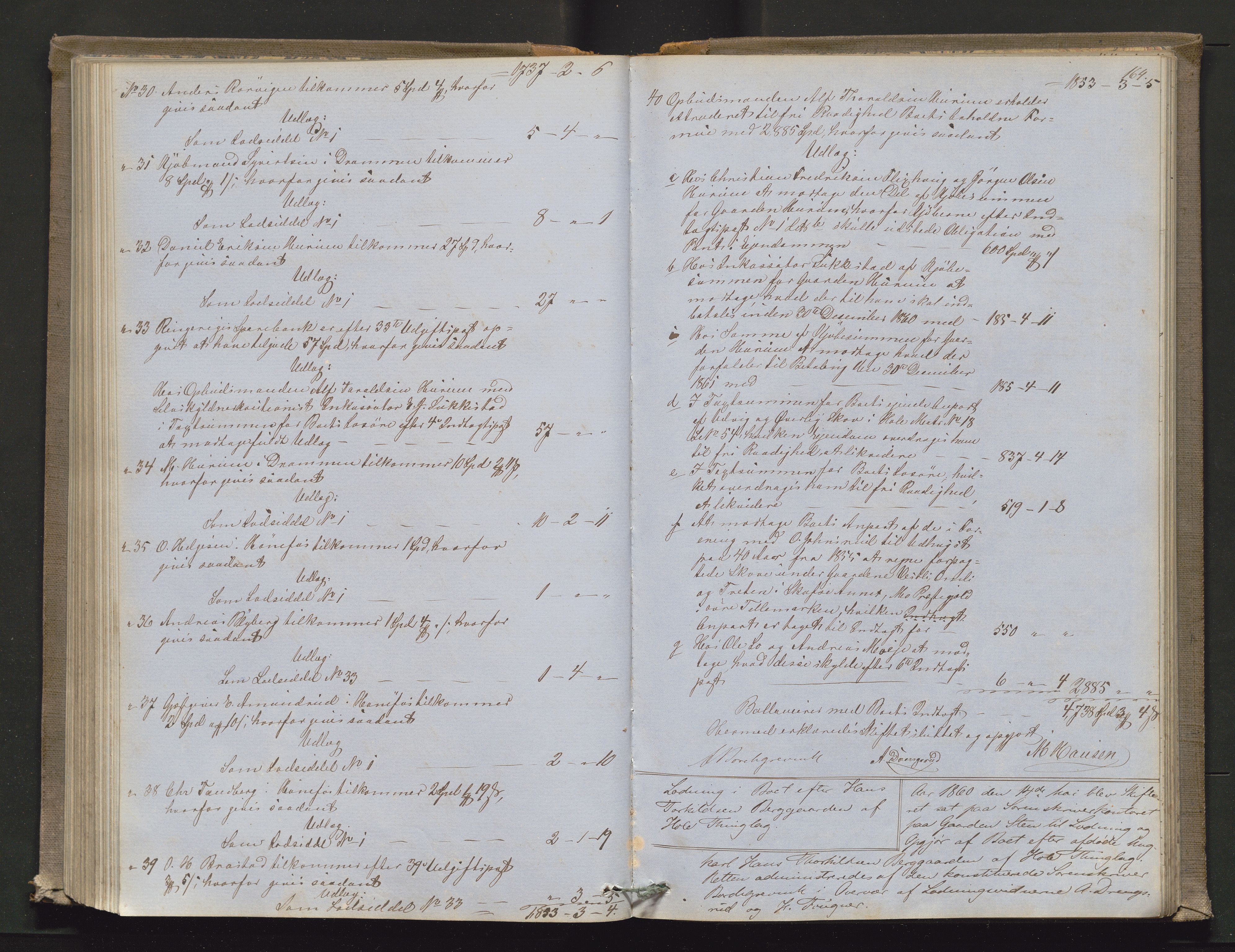 Ringerike sorenskriveri, AV/SAKO-A-105/H/Hb/Hbd/Hbda/L0004: Skifteutlodningsprotokoll, 1857-1862, p. 163b-164a