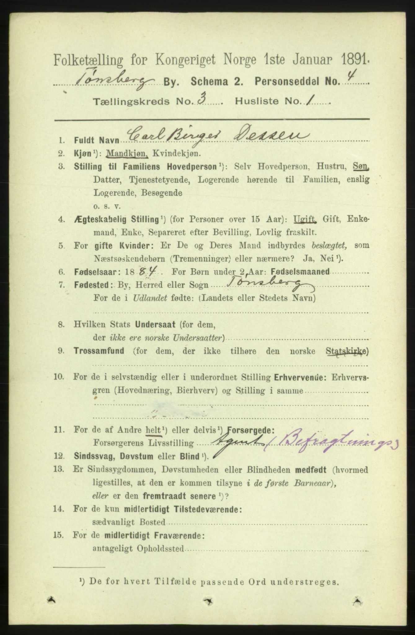 RA, 1891 census for 0705 Tønsberg, 1891, p. 1678