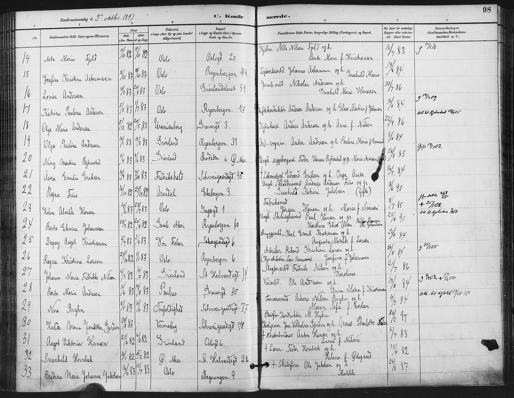 Gamlebyen prestekontor Kirkebøker, AV/SAO-A-10884/F/Fa/L0008: Parish register (official) no. 8, 1891-1908, p. 98