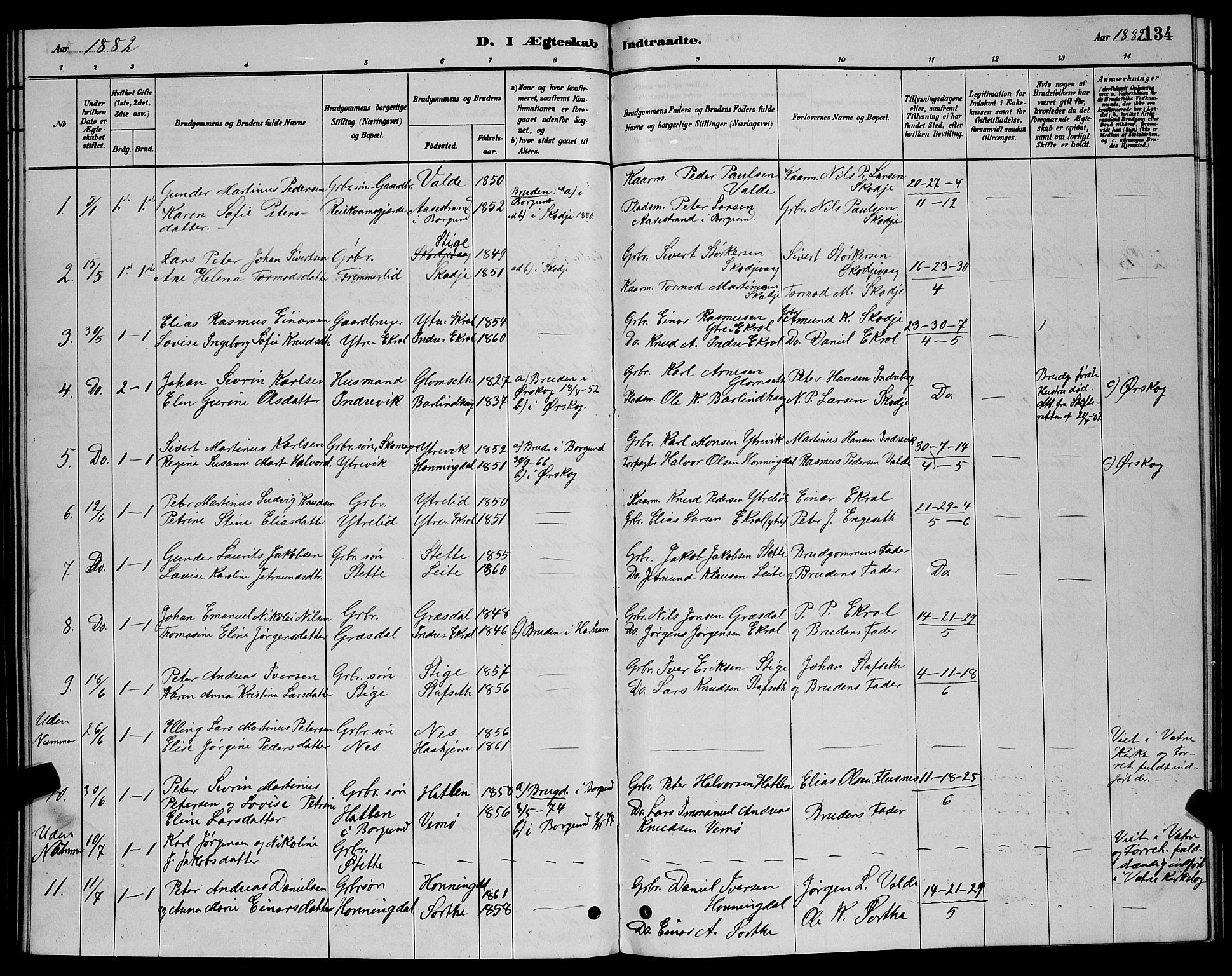 Ministerialprotokoller, klokkerbøker og fødselsregistre - Møre og Romsdal, AV/SAT-A-1454/524/L0365: Parish register (copy) no. 524C06, 1880-1899, p. 134