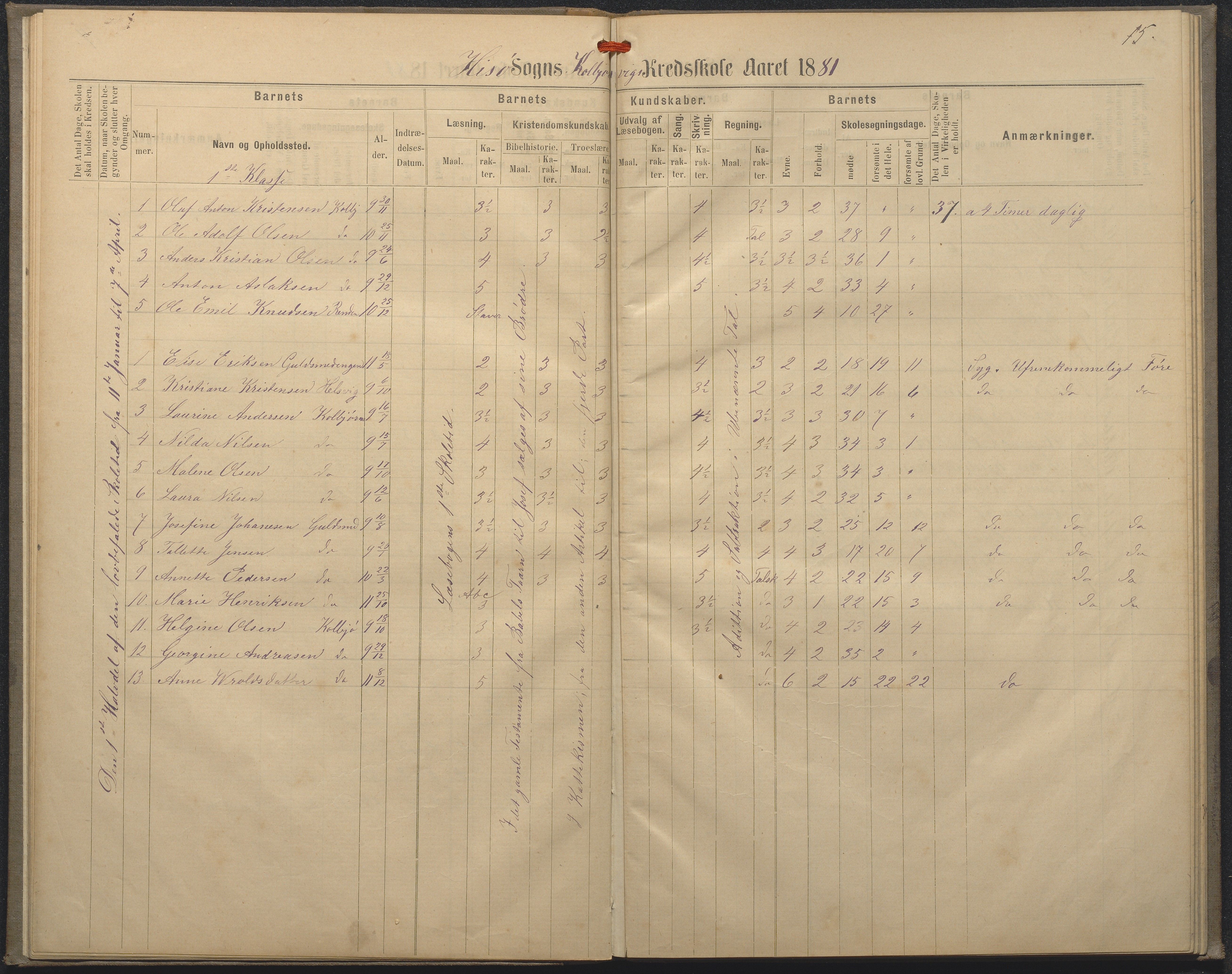 Hisøy kommune frem til 1991, AAKS/KA0922-PK/32/L0008: Skoleprotokoll, 1878-1885, p. 15