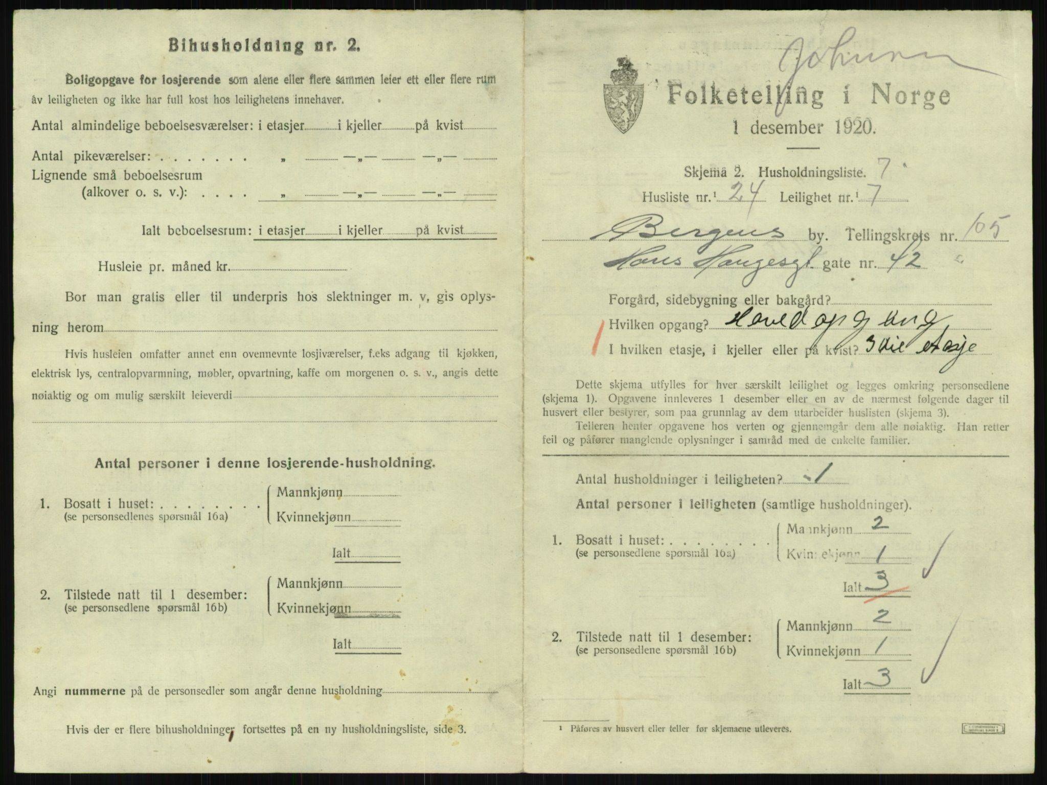 SAB, 1920 census for Bergen, 1920, p. 44487