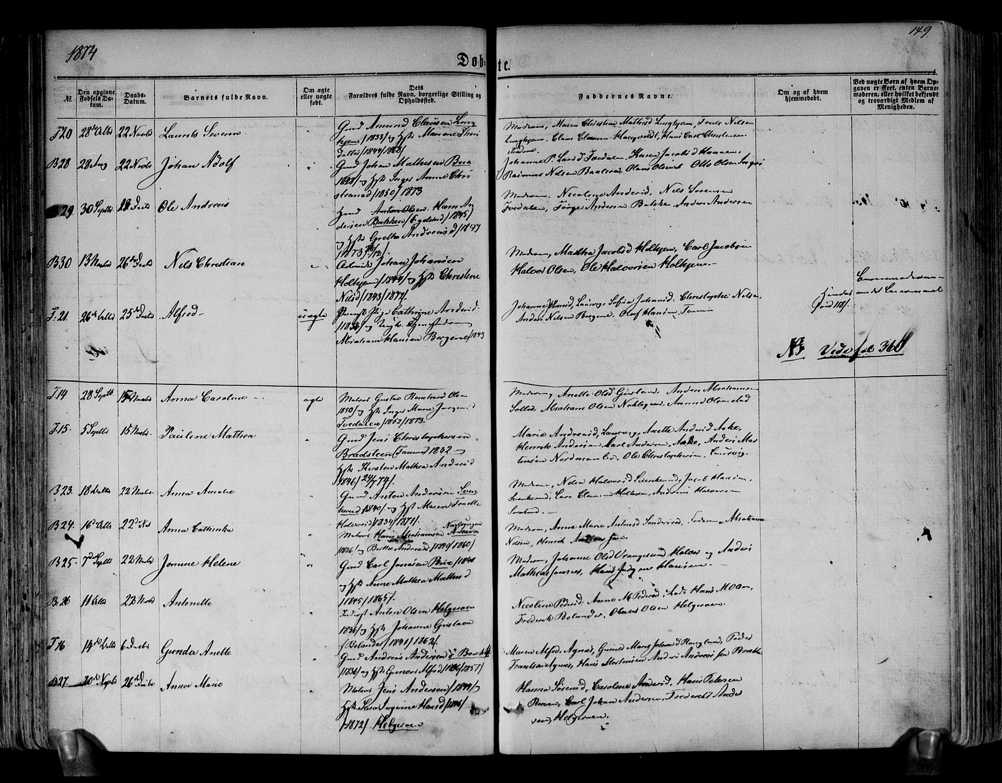 Brunlanes kirkebøker, AV/SAKO-A-342/F/Fa/L0005: Parish register (official) no. I 5, 1862-1877, p. 149