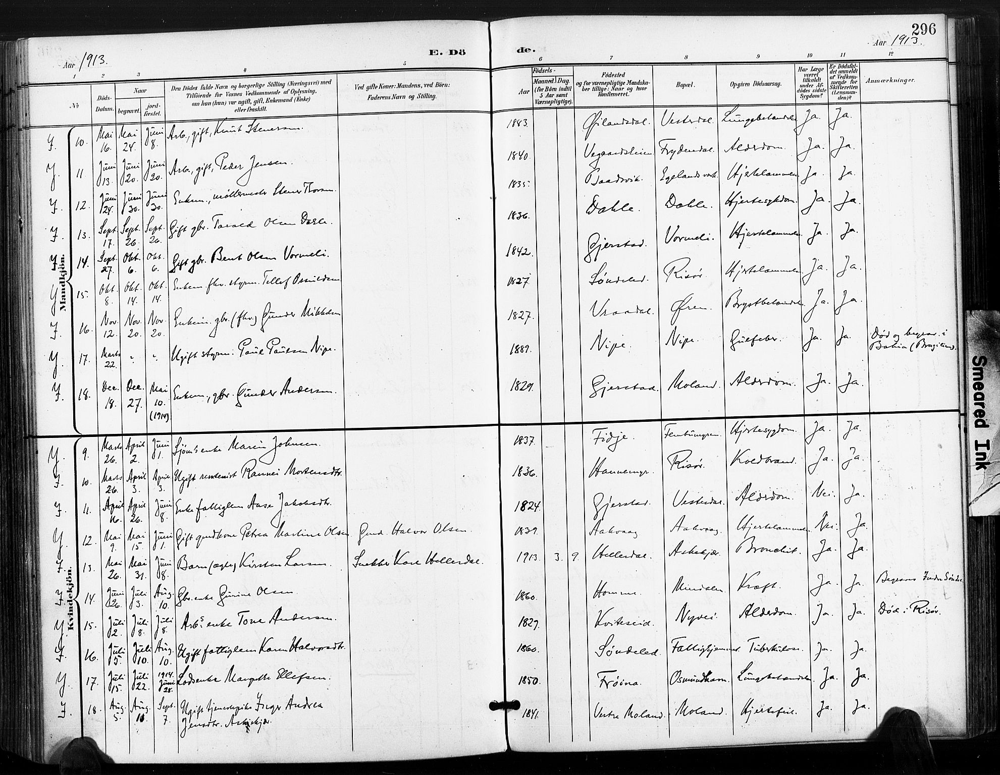 Søndeled sokneprestkontor, AV/SAK-1111-0038/F/Fa/L0006: Parish register (official) no. A 6, 1900-1922, p. 296