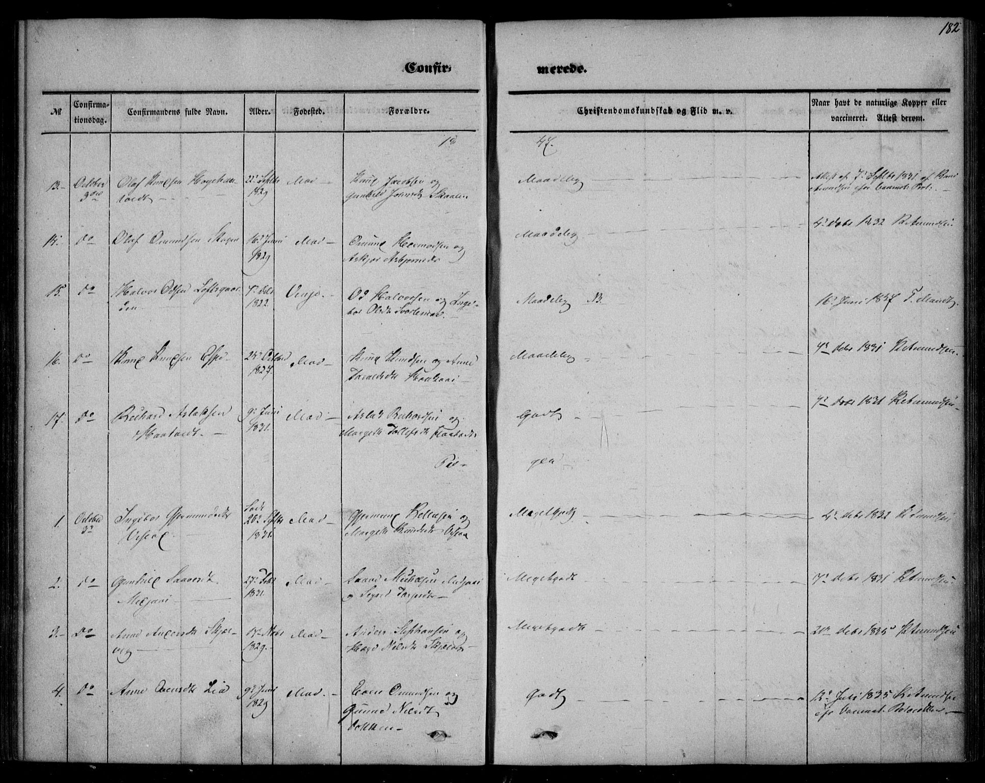 Mo kirkebøker, AV/SAKO-A-286/F/Fa/L0005: Parish register (official) no. I 5, 1844-1864, p. 182