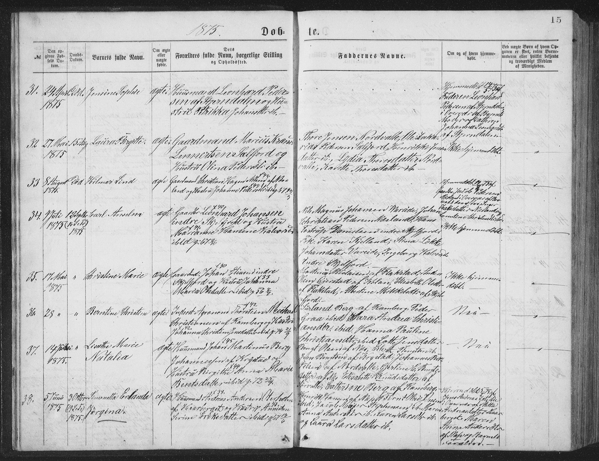 Ministerialprotokoller, klokkerbøker og fødselsregistre - Nordland, AV/SAT-A-1459/885/L1213: Parish register (copy) no. 885C02, 1874-1892, p. 15