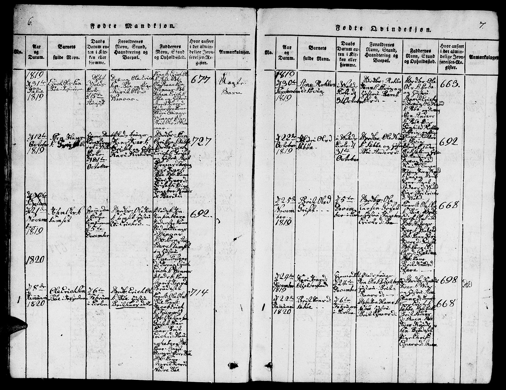 Ministerialprotokoller, klokkerbøker og fødselsregistre - Møre og Romsdal, SAT/A-1454/543/L0563: Parish register (copy) no. 543C01, 1818-1836, p. 6-7