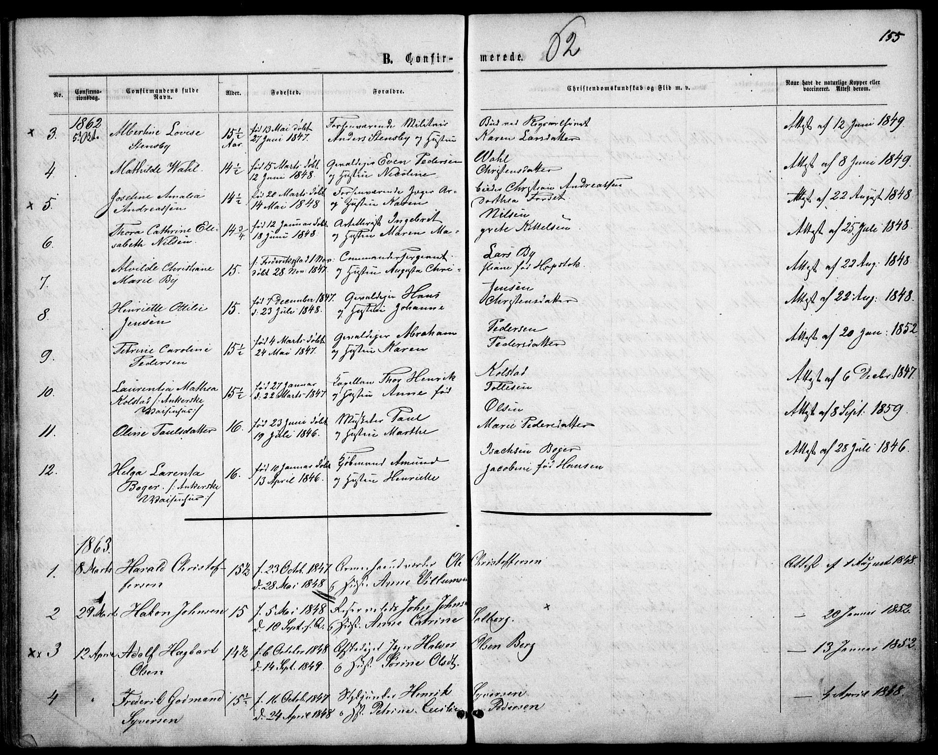 Garnisonsmenigheten Kirkebøker, SAO/A-10846/F/Fa/L0010: Parish register (official) no. 10, 1859-1869, p. 155