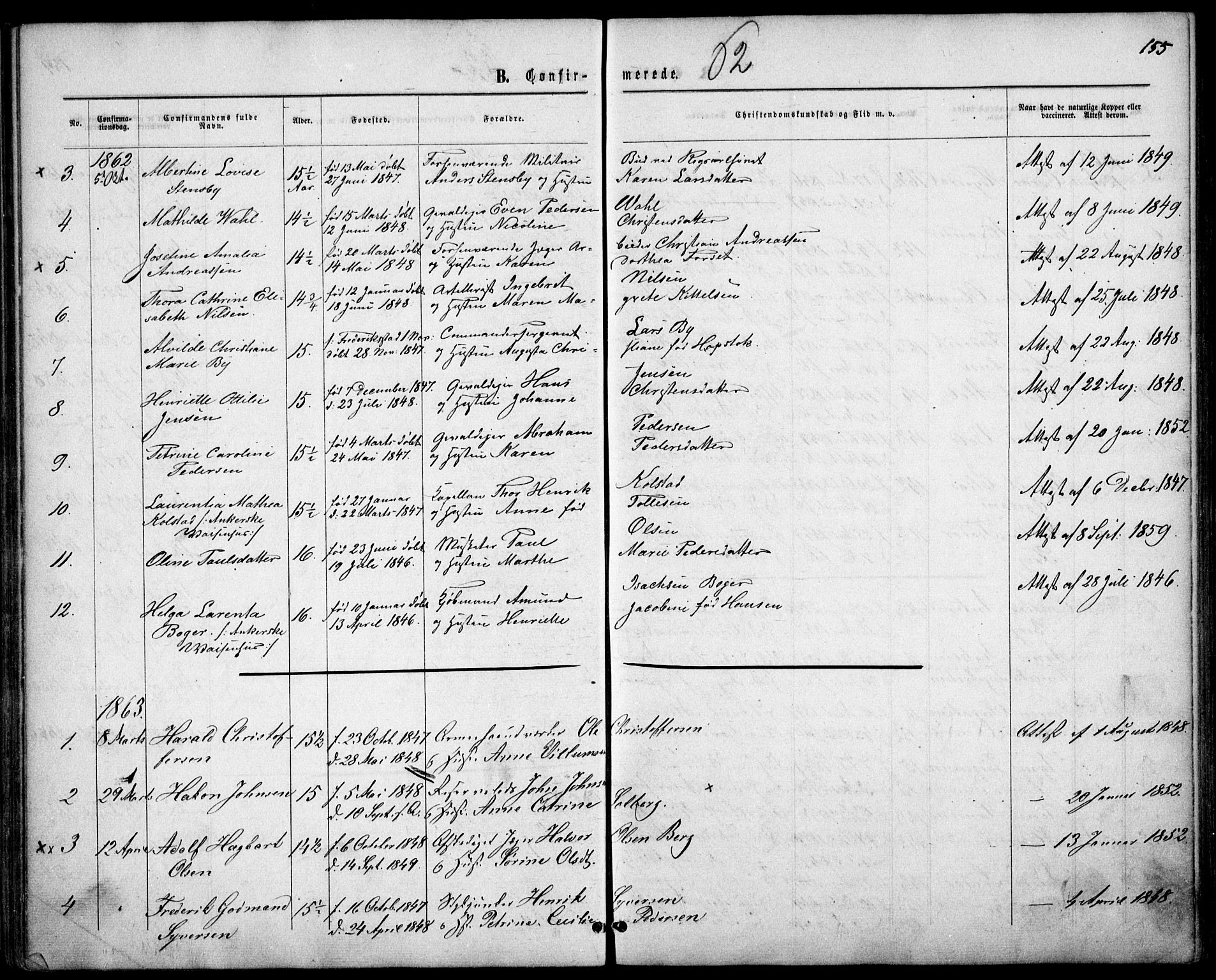 Garnisonsmenigheten Kirkebøker, AV/SAO-A-10846/F/Fa/L0010: Parish register (official) no. 10, 1859-1869, p. 155