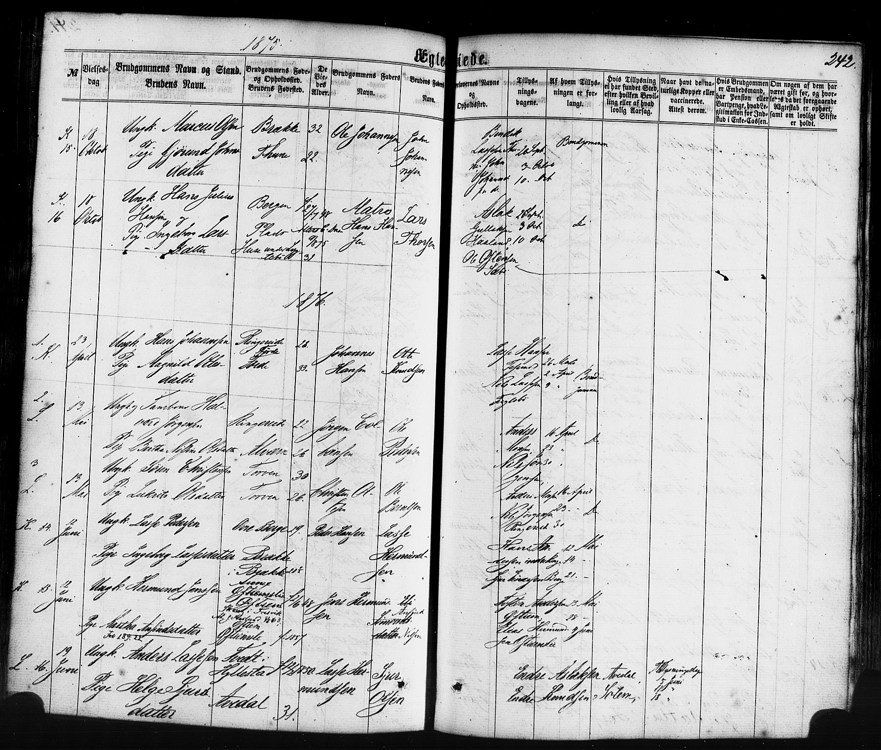 Lavik sokneprestembete, SAB/A-80901: Parish register (official) no. A 4, 1864-1881, p. 242