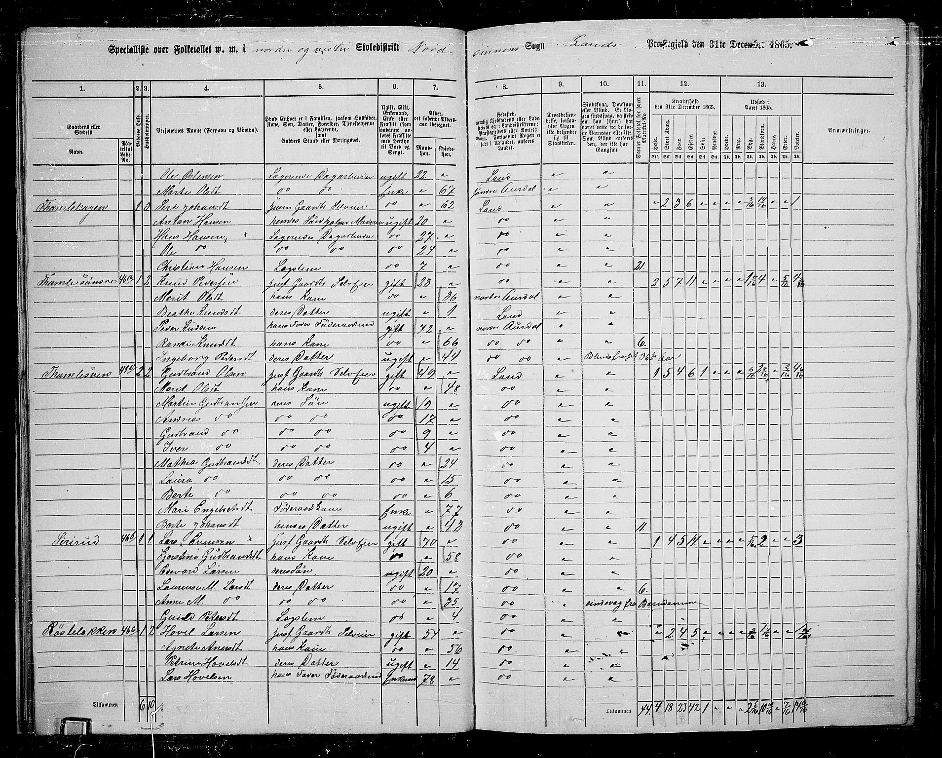 RA, 1865 census for Land, 1865, p. 37