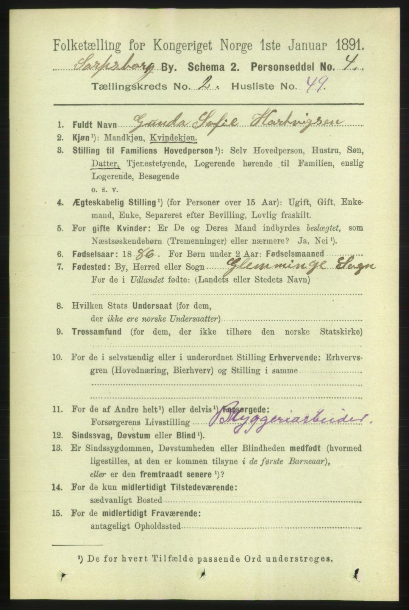 RA, 1891 census for 0102 Sarpsborg, 1891, p. 1786