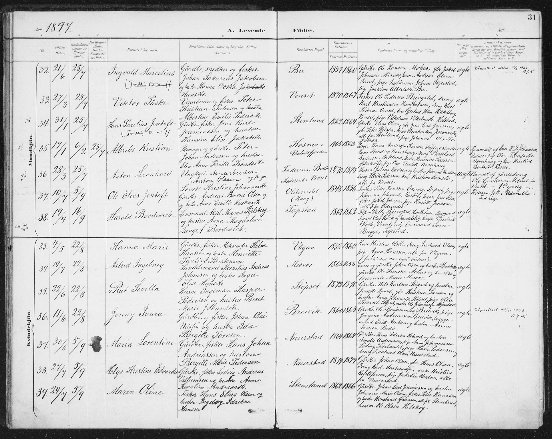 Ministerialprotokoller, klokkerbøker og fødselsregistre - Nordland, AV/SAT-A-1459/852/L0741: Parish register (official) no. 852A11, 1894-1917, p. 31