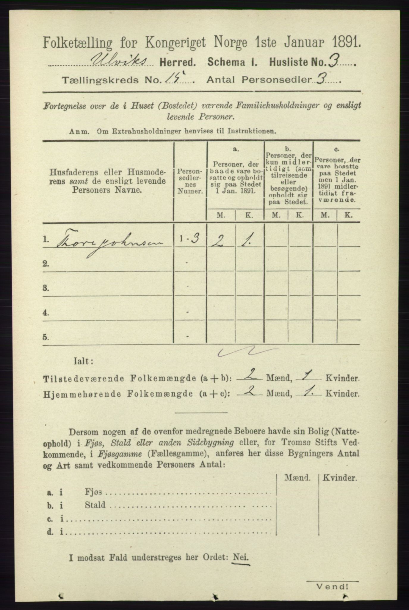 RA, 1891 census for 1233 Ulvik, 1891, p. 4582