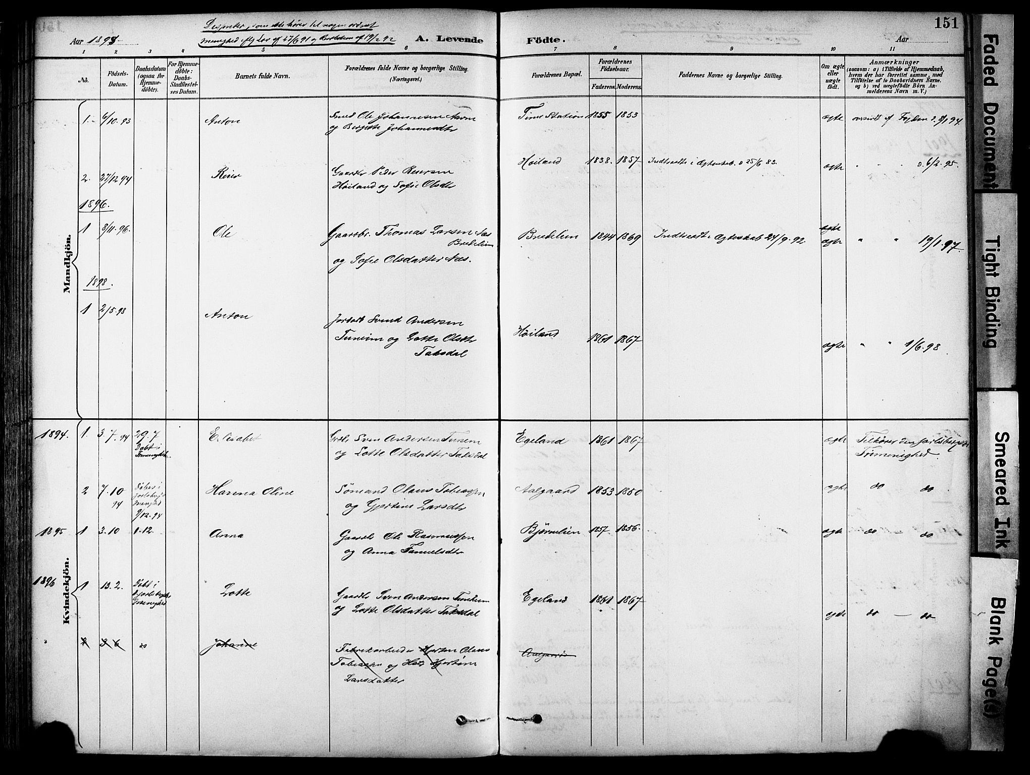 Lye sokneprestkontor, SAST/A-101794/001/30BA/L0011: Parish register (official) no. A 9, 1893-1903, p. 151