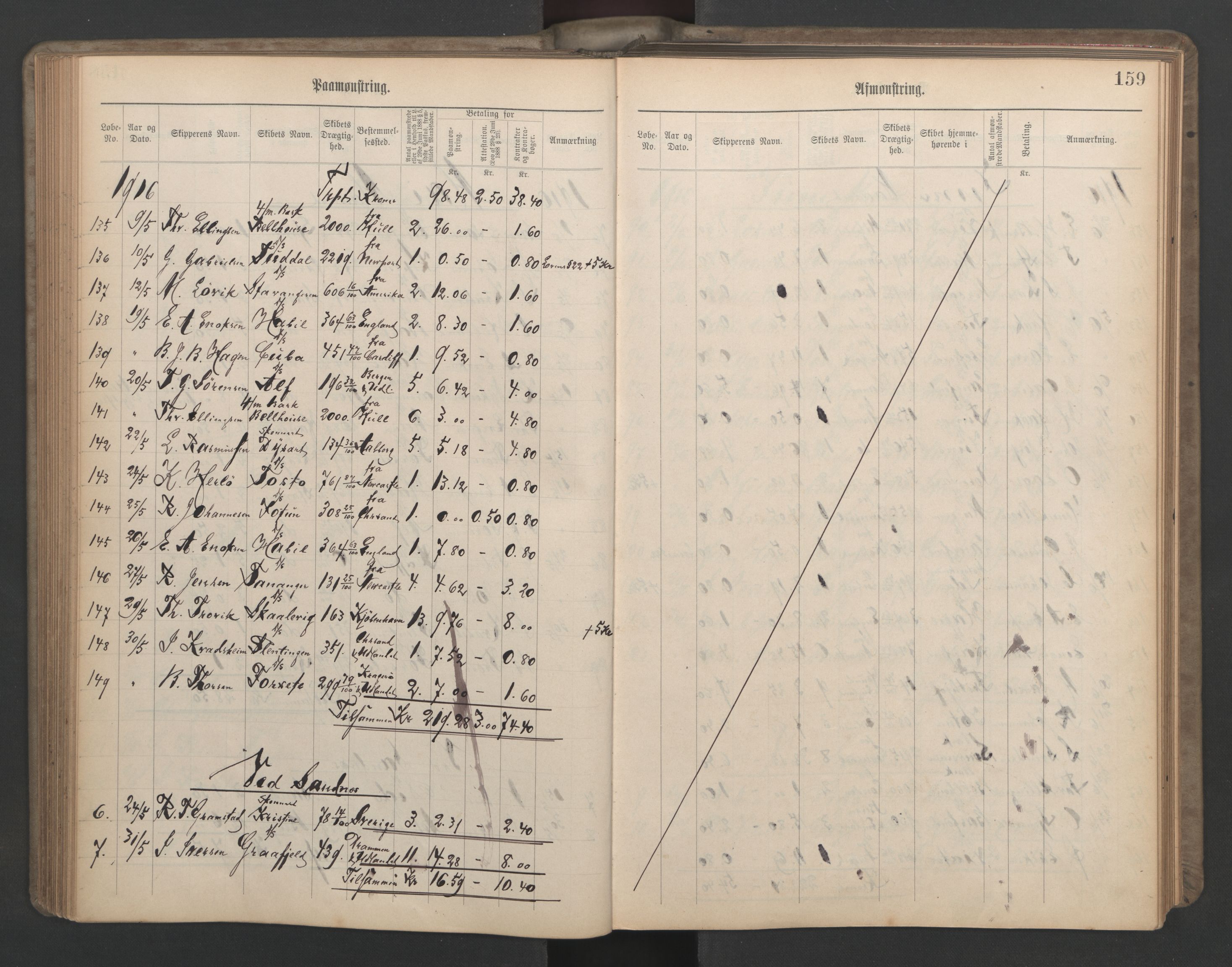 Stavanger sjømannskontor, SAST/A-102006/G/Ga/L0006: Mønstringsjournal, 1908-1933, p. 190